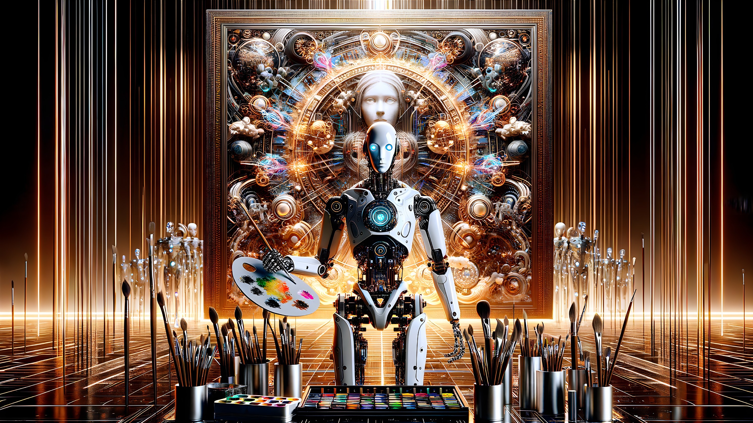 Futuristic Robot Artist in High-Tech Studio Environment