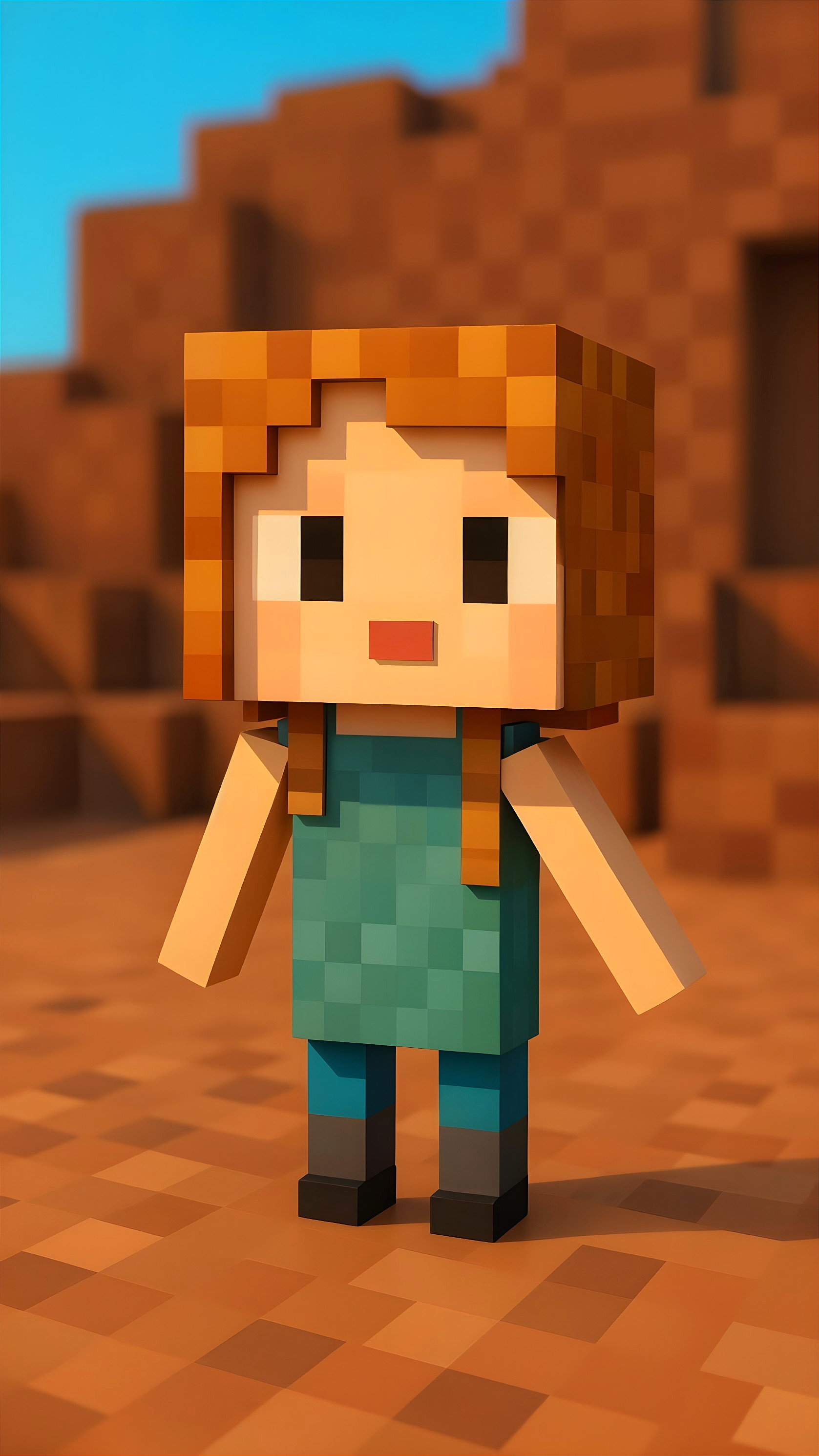 Pixelated Character in Desert Environment with Vivid Colors