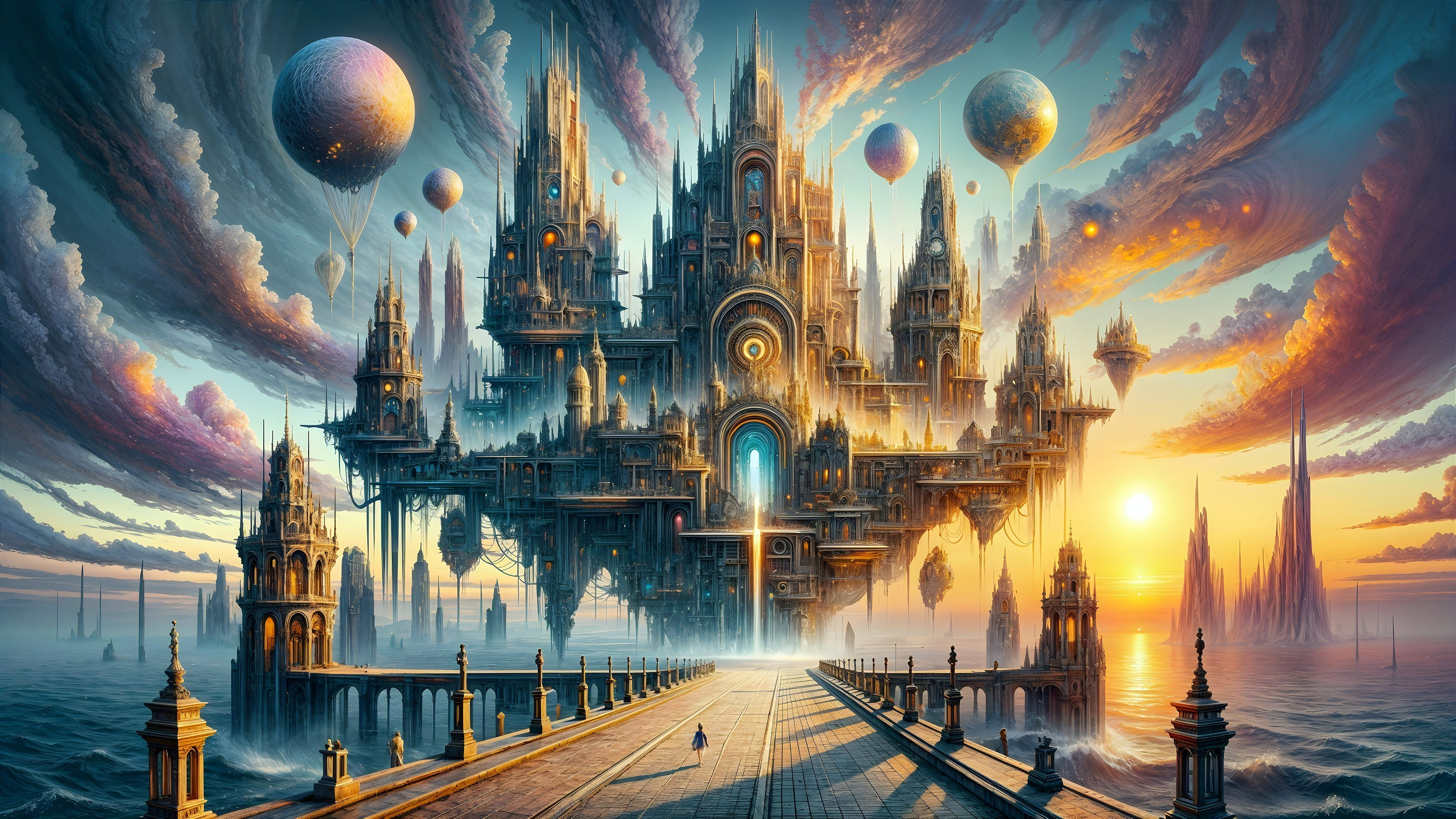 Floating City with Spires and Ethereal Balloons