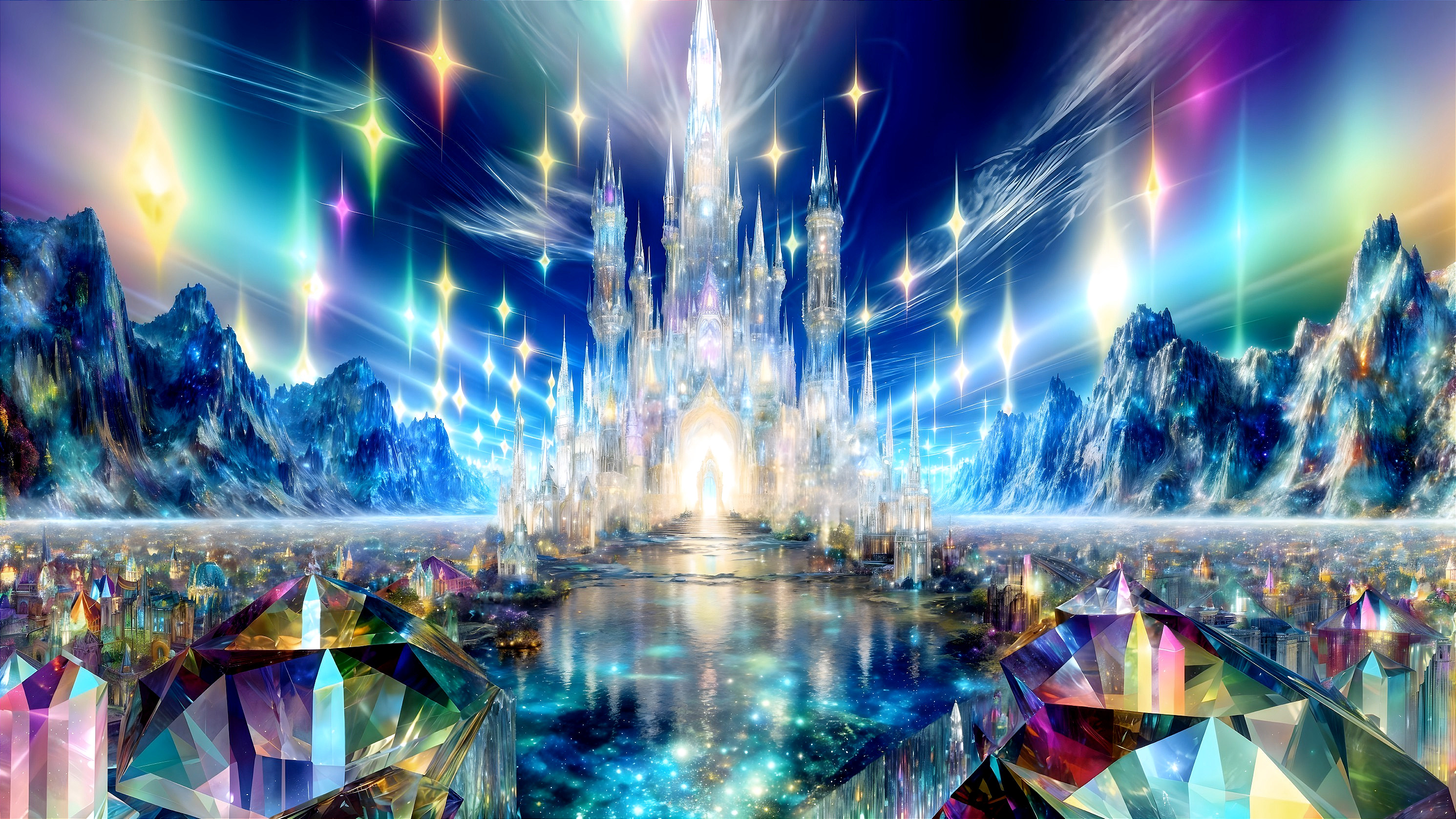 Majestic Crystal Castle in a Fantastical Landscape