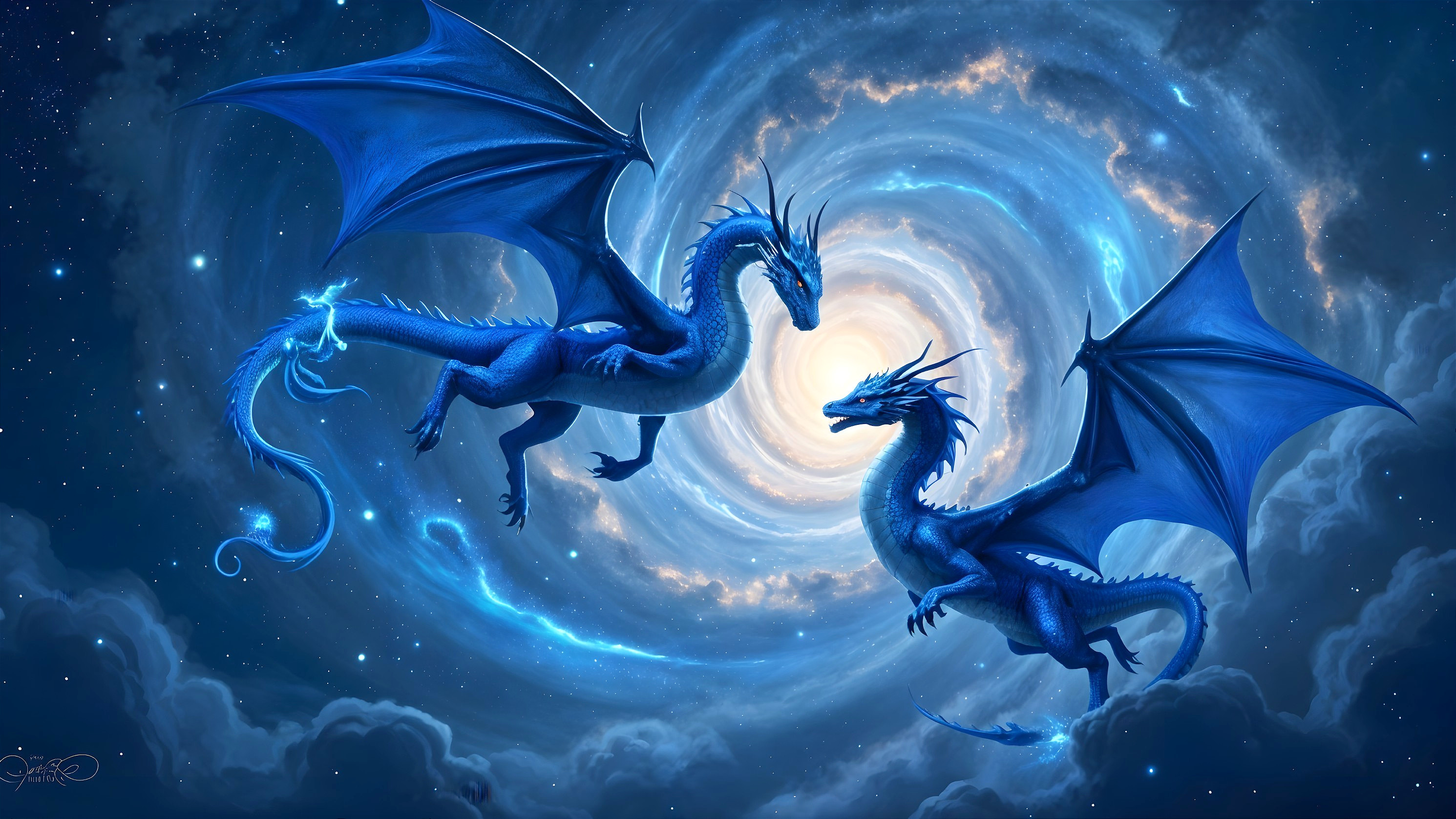 Blue Dragons in a Celestial Vortex with Galaxies