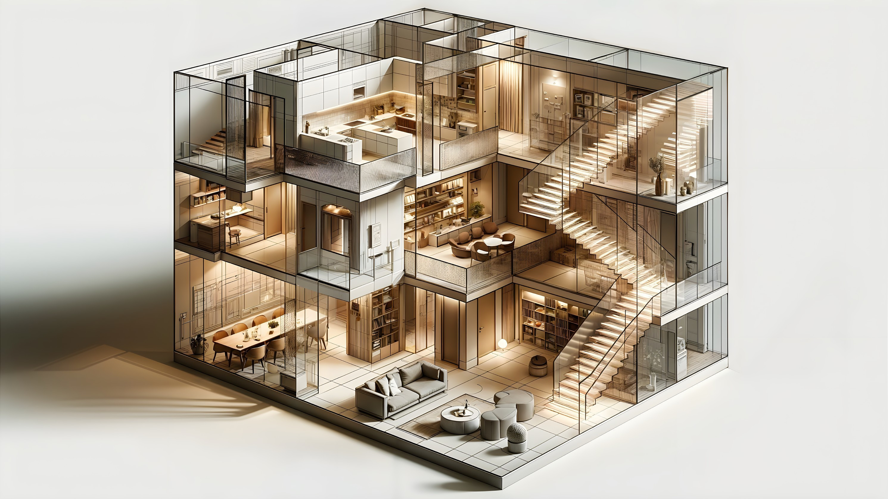 Modern Multi-Level House Architectural Model Overview