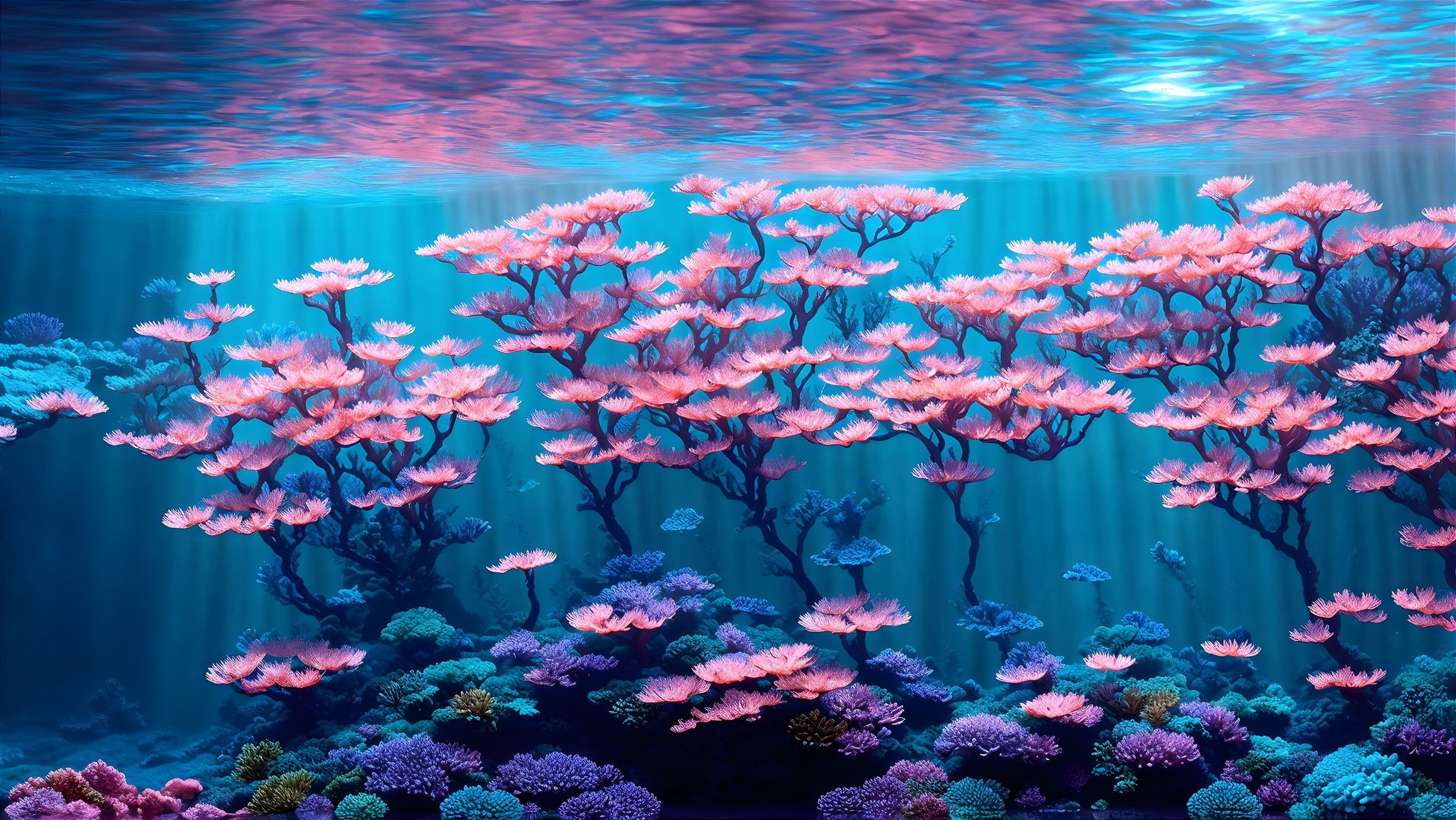 Vibrant Coral Reef Underwater Scene with Soft Light