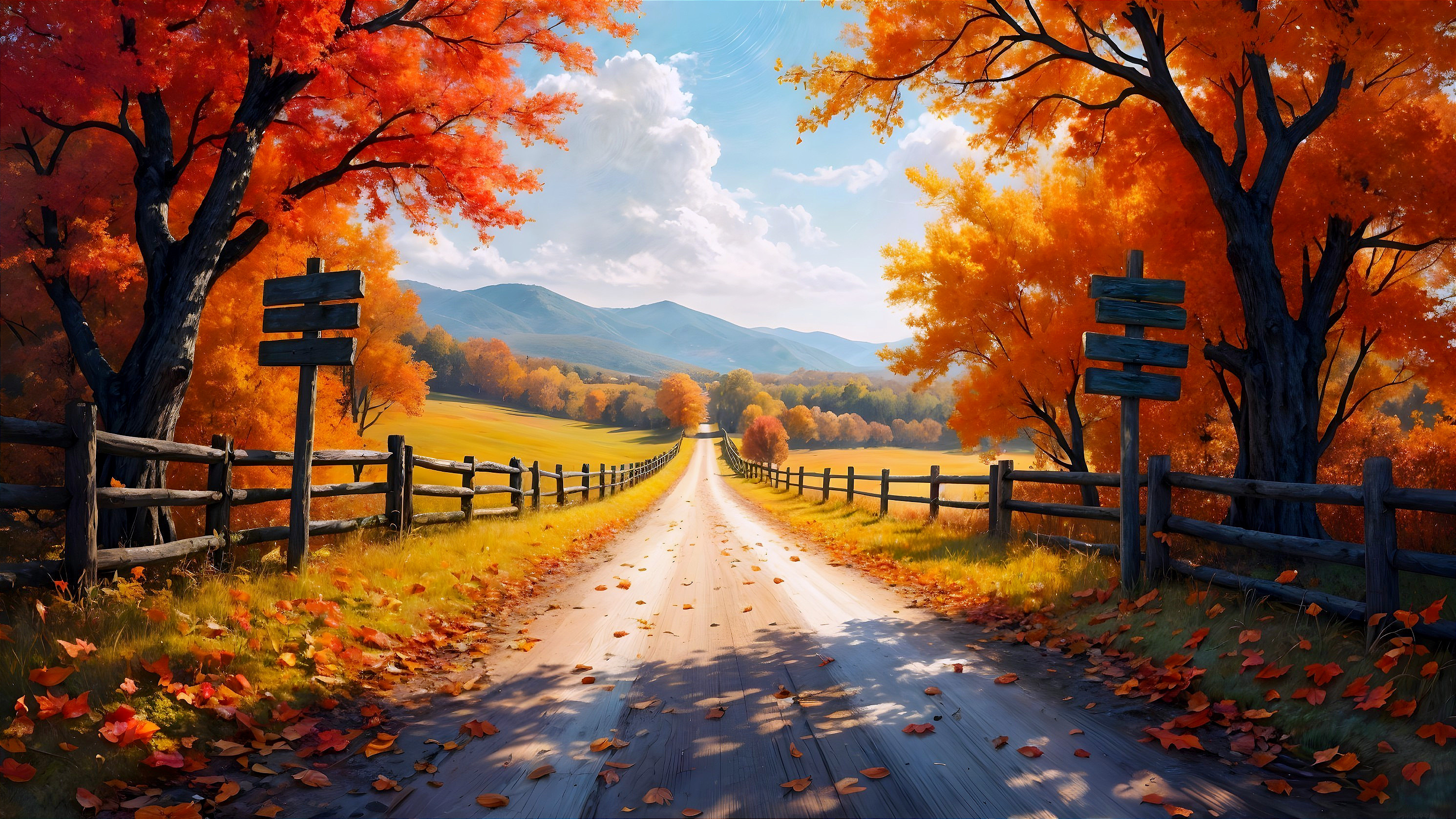 Autumn Landscape with Winding Dirt Road and Trees
