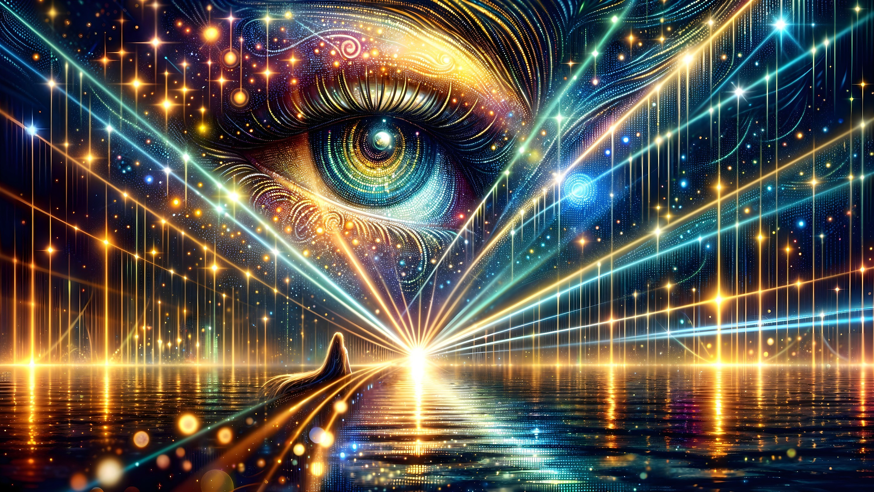 Surreal Landscape with Colorful Eye and Reflection