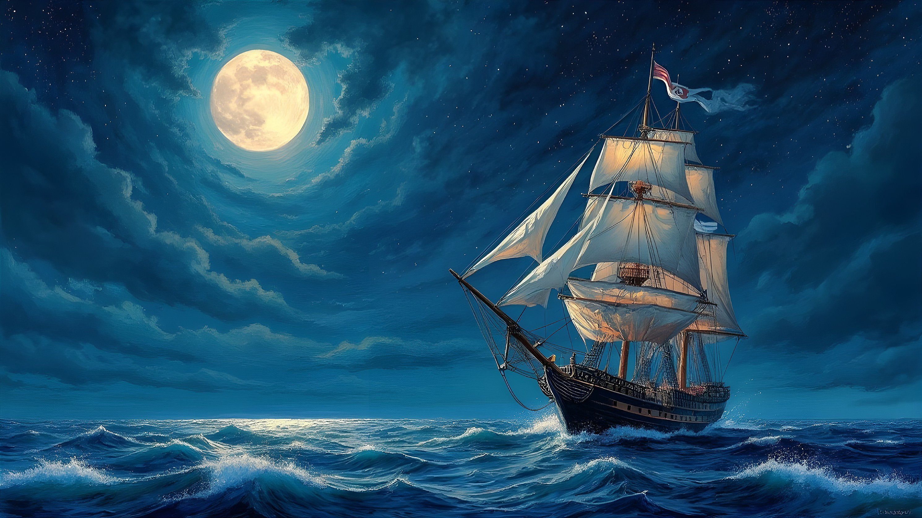 Majestic sailing ship navigating vibrant ocean waves