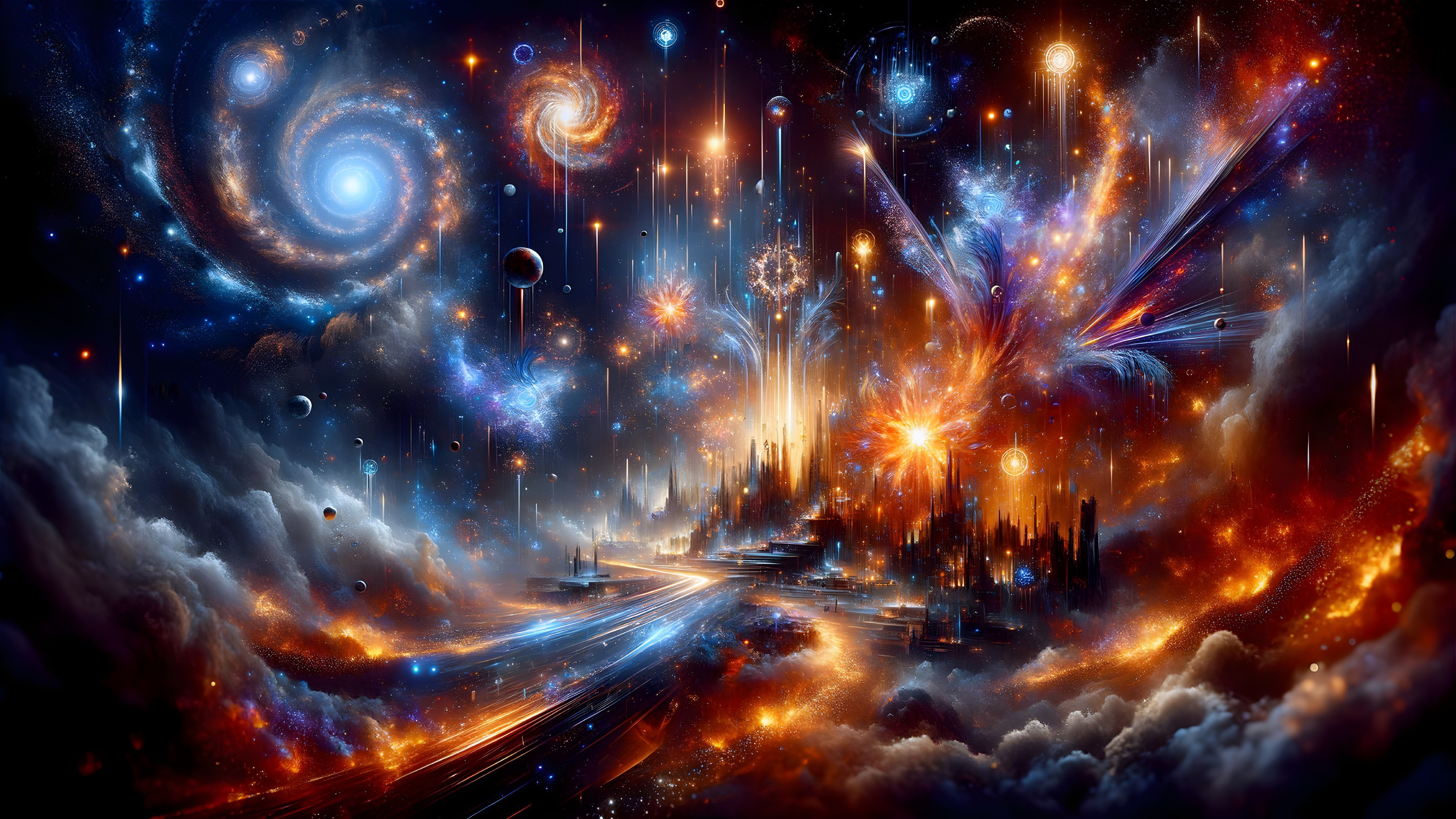 Vibrant Cosmic Landscape with Galaxies and Stars