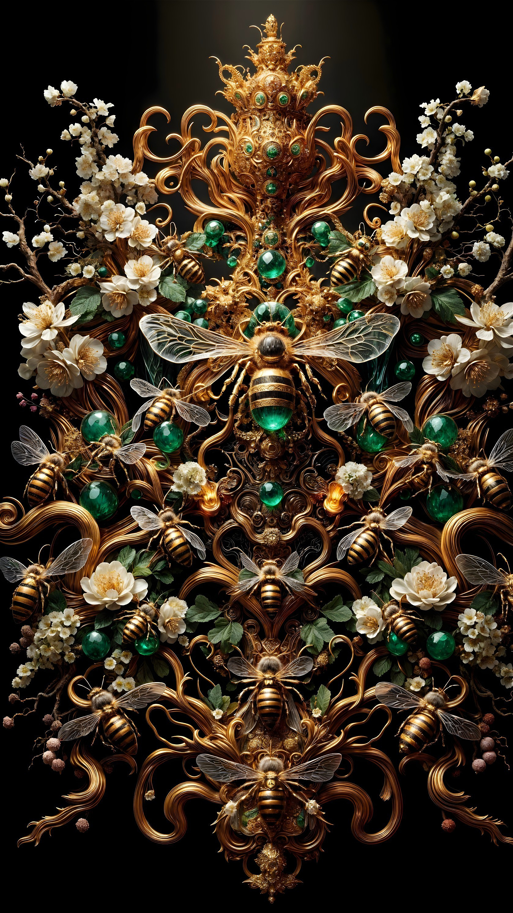 Ornate design with golden details and floral elements