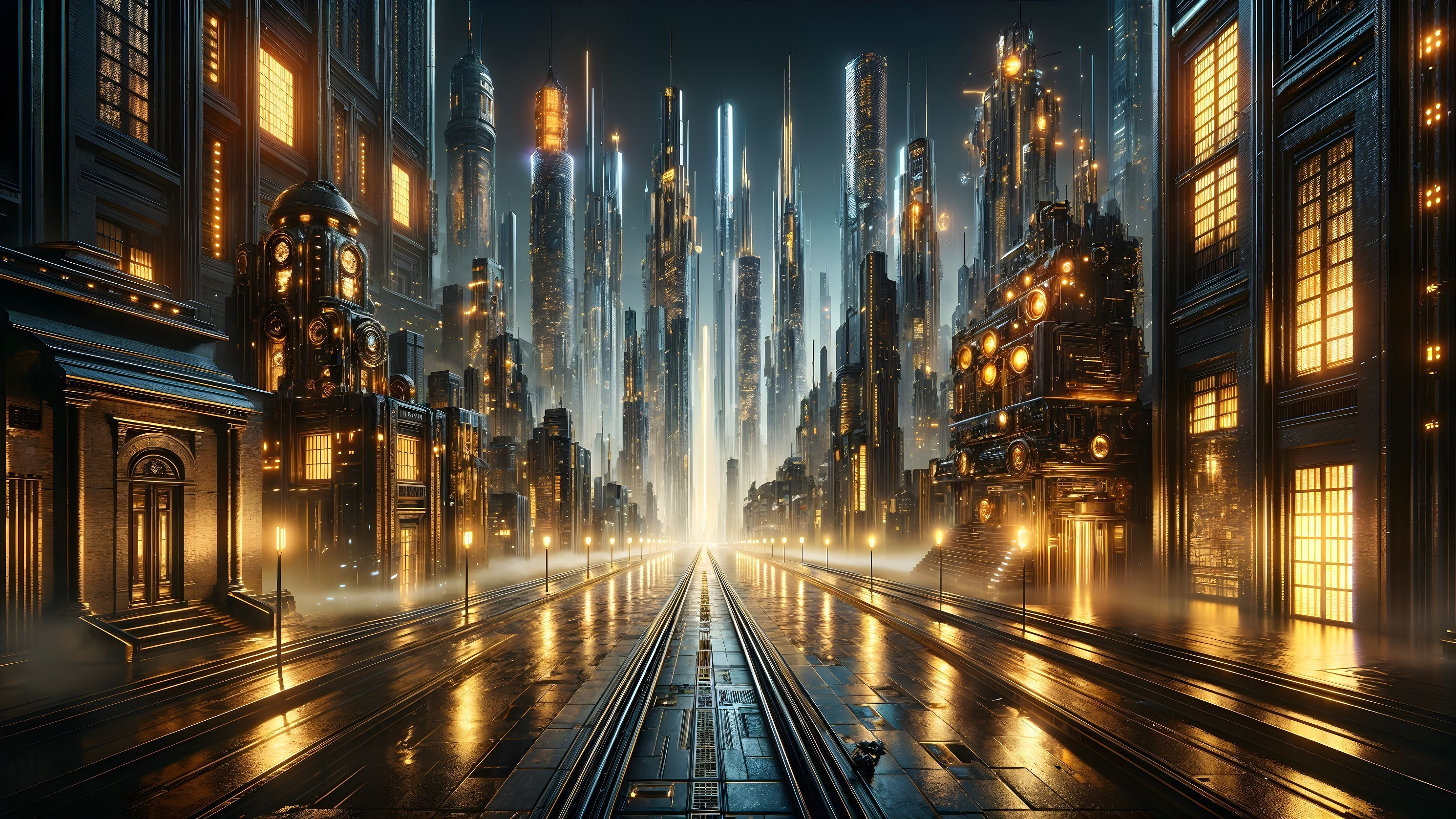 Futuristic Night Cityscape with Glowing Skyscrapers