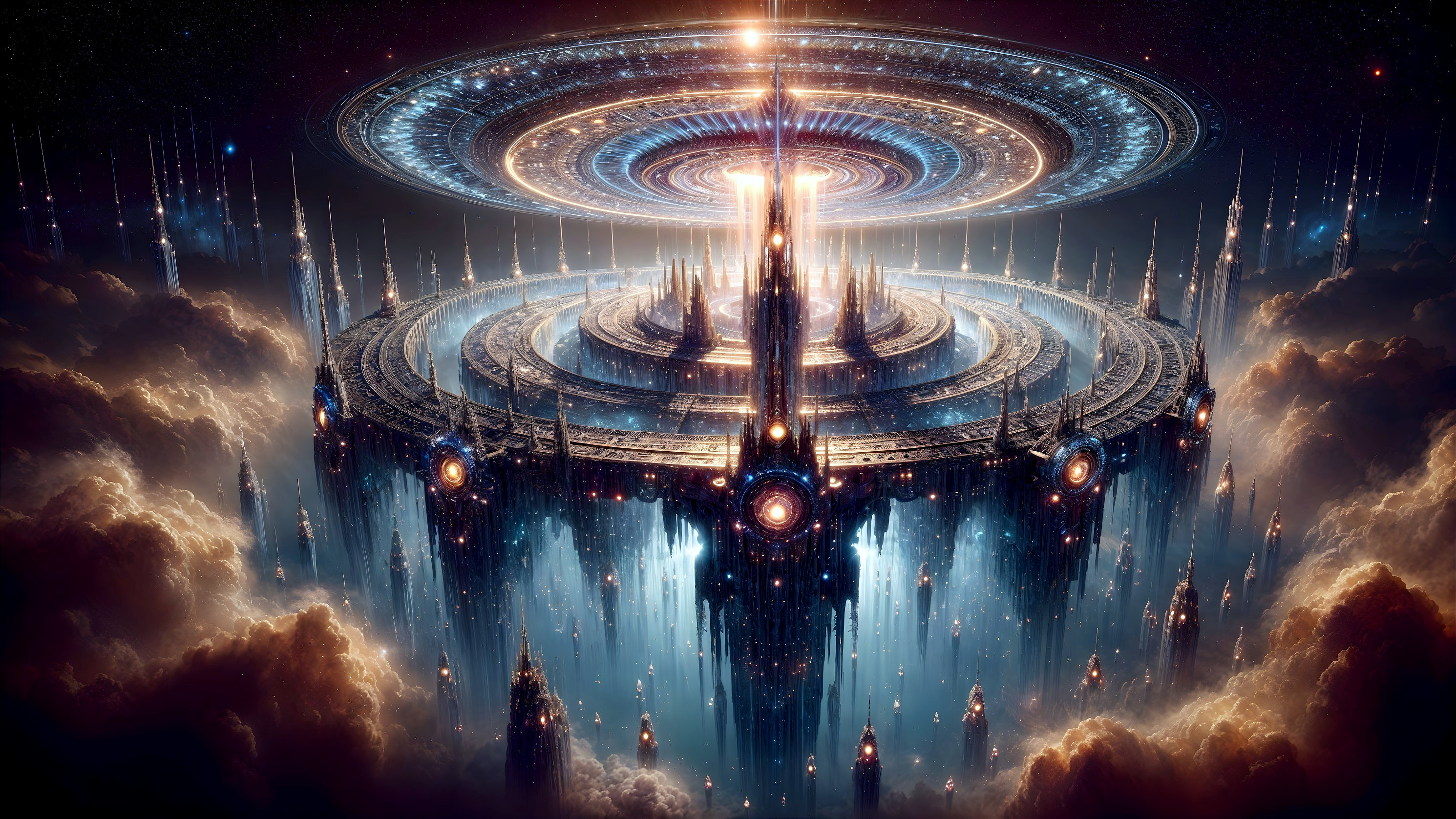 Futuristic Circular Space Station in Cosmic Environment