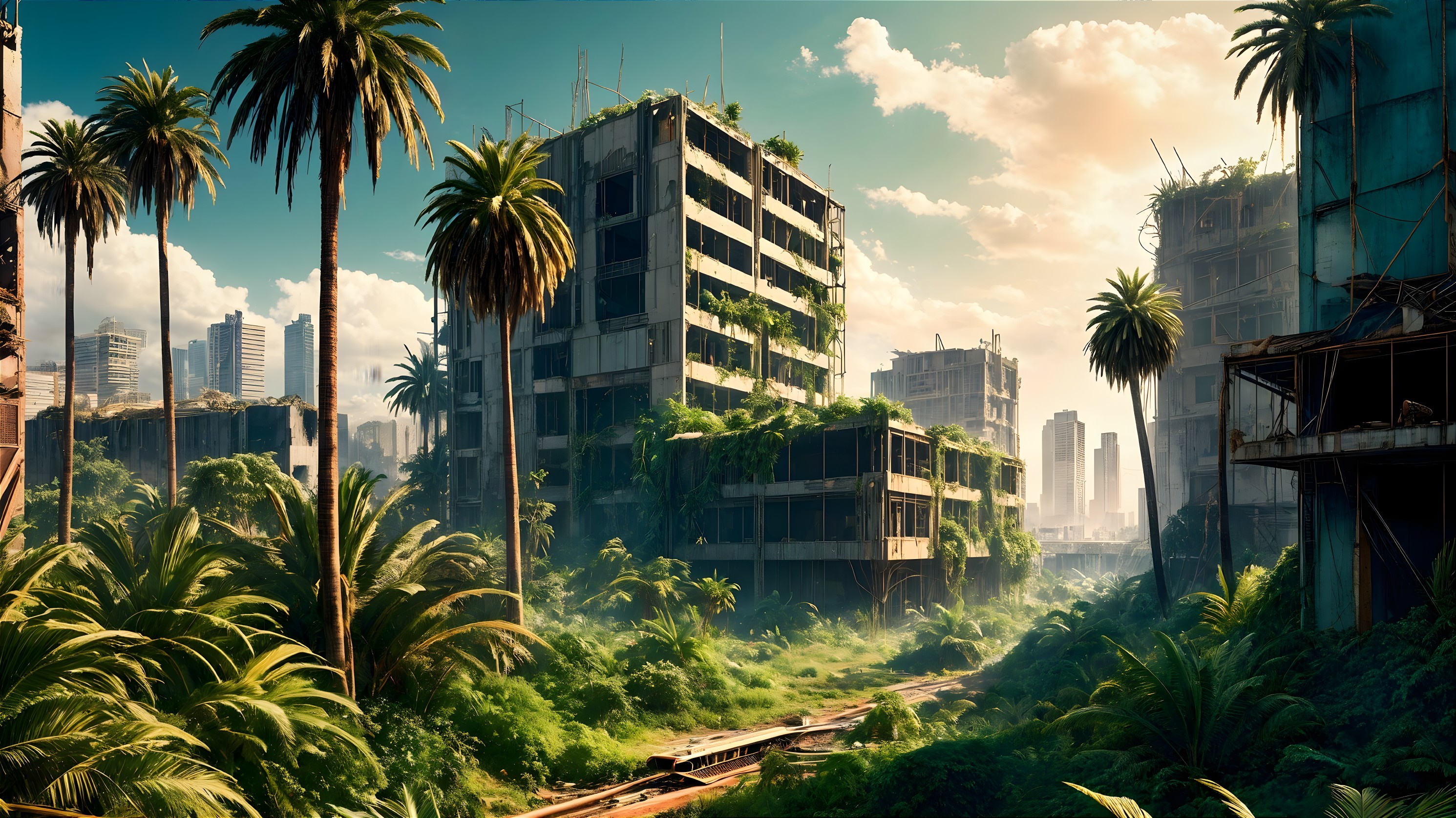 Post-Apocalyptic Urban Landscape Overrun by Nature