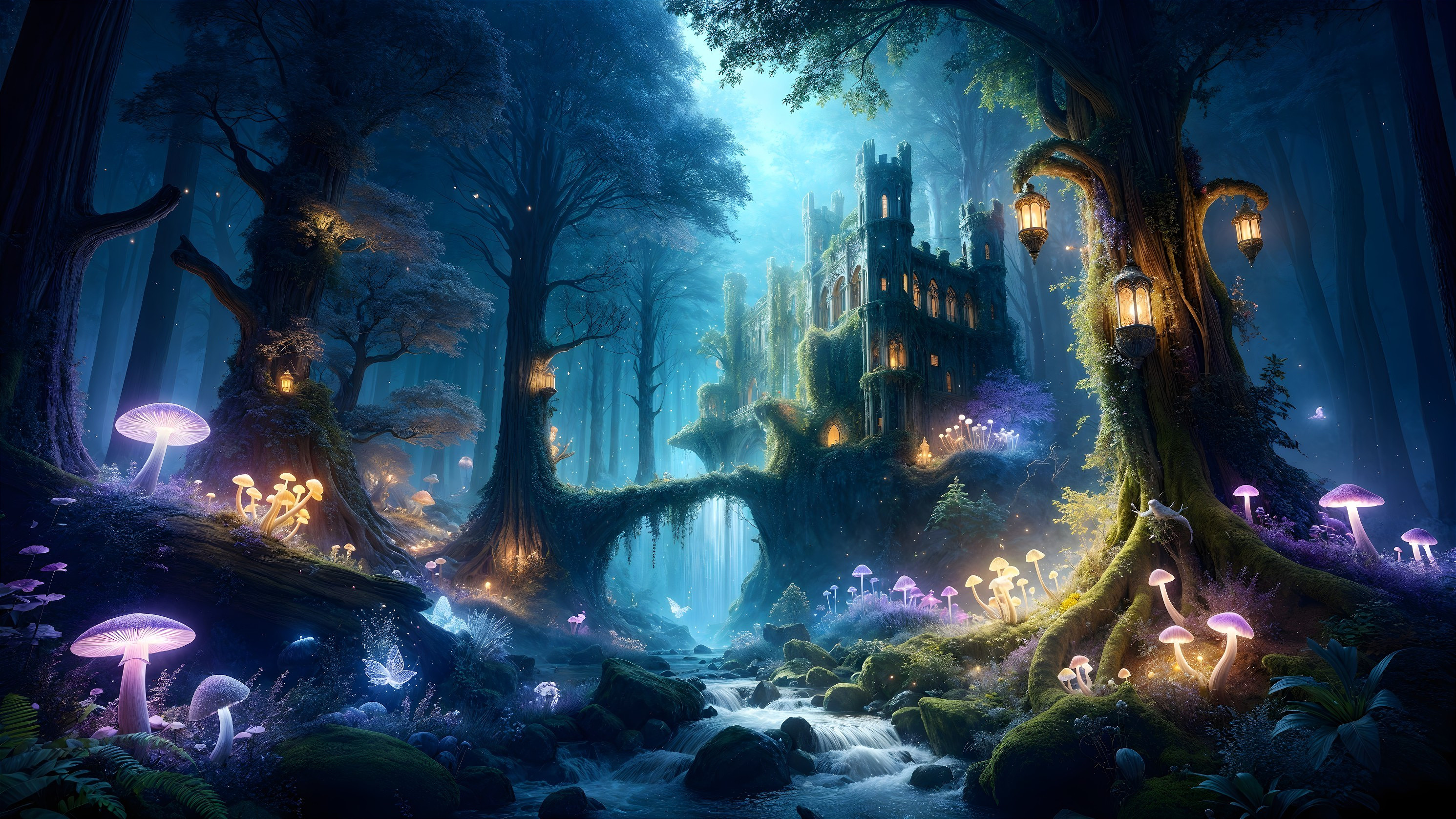 Twilight Forest with Castle and Enchanted Elements