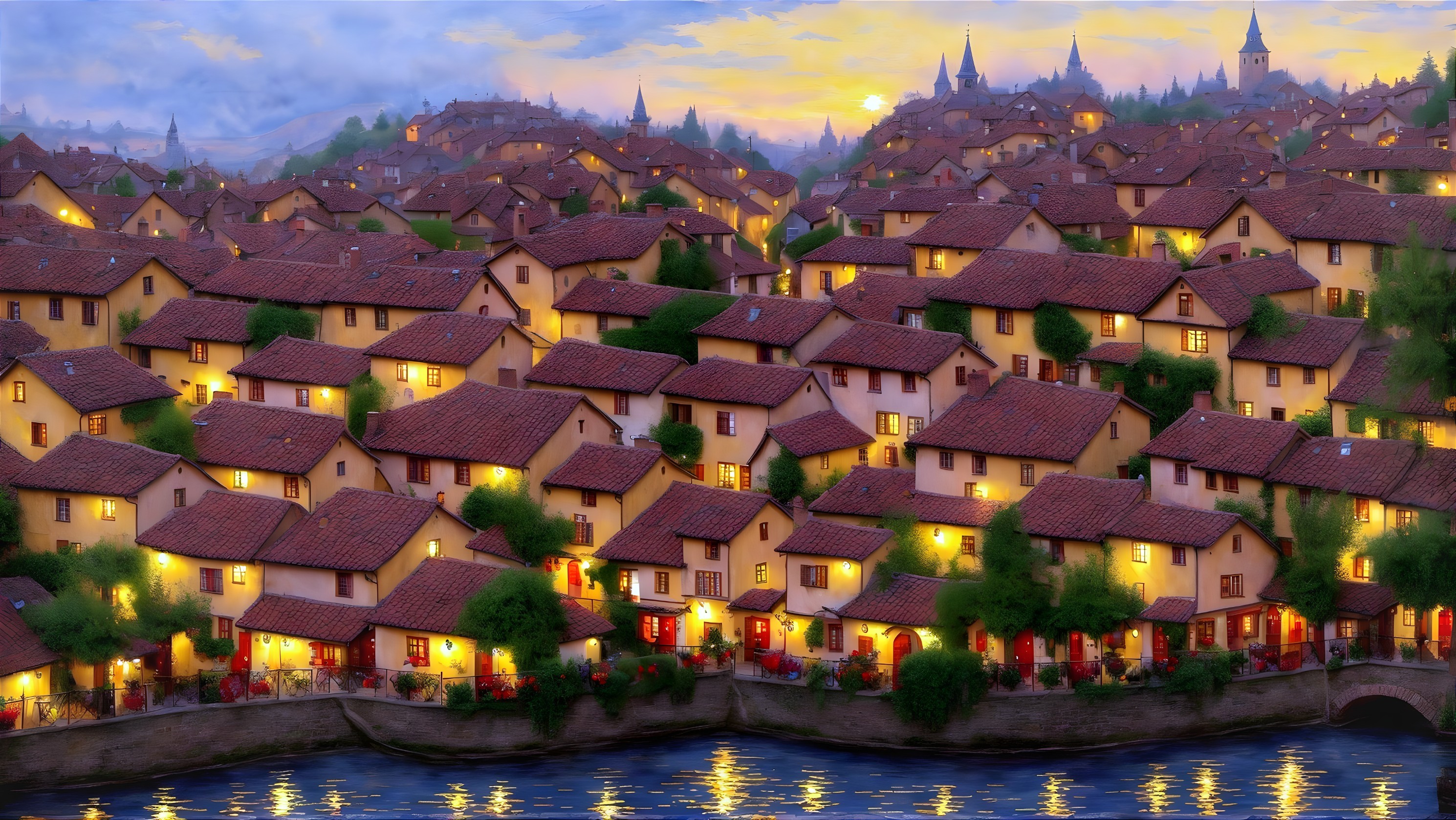 Charming Hillside Village with Scenic Landscape Features