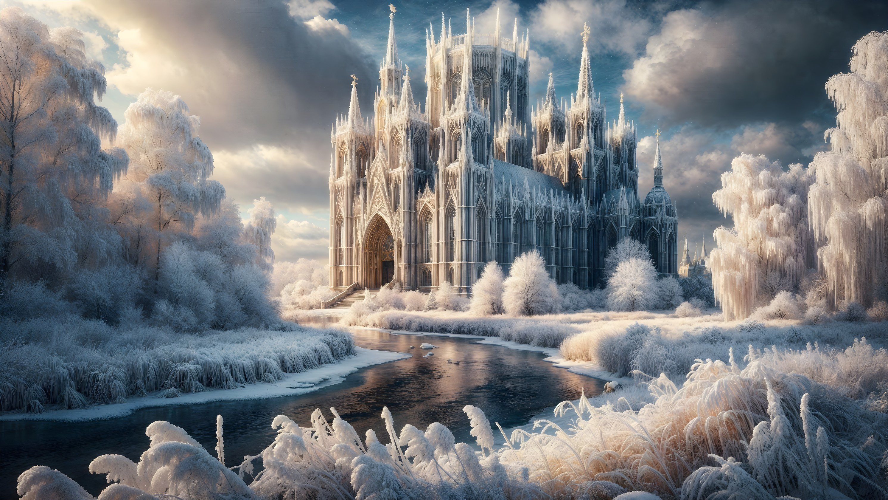 Majestic Castle in a Winter Landscape at Dawn