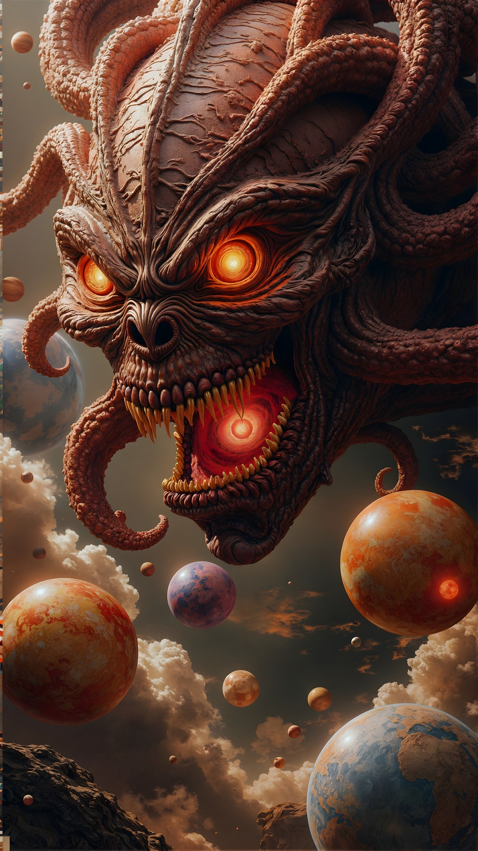 Colossal Figure in a Surreal Cosmic Landscape
