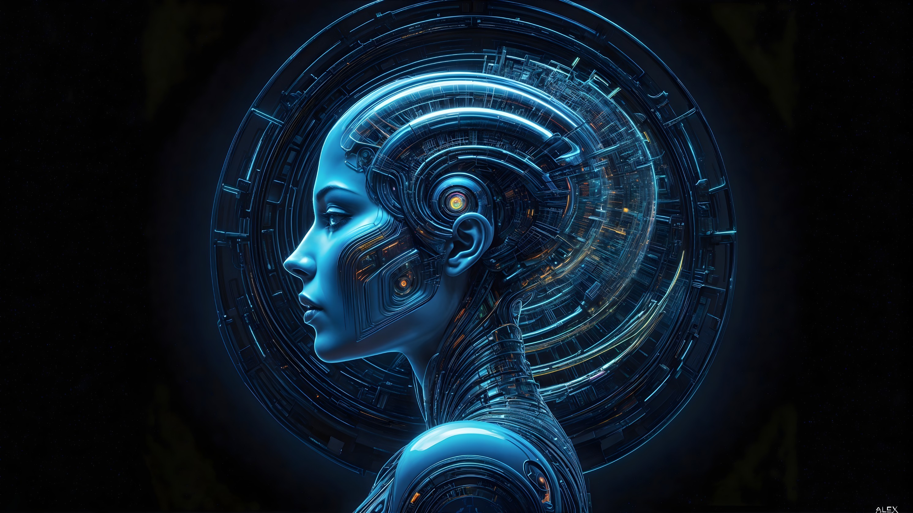 Futuristic Humanoid Figure with Metallic Design
