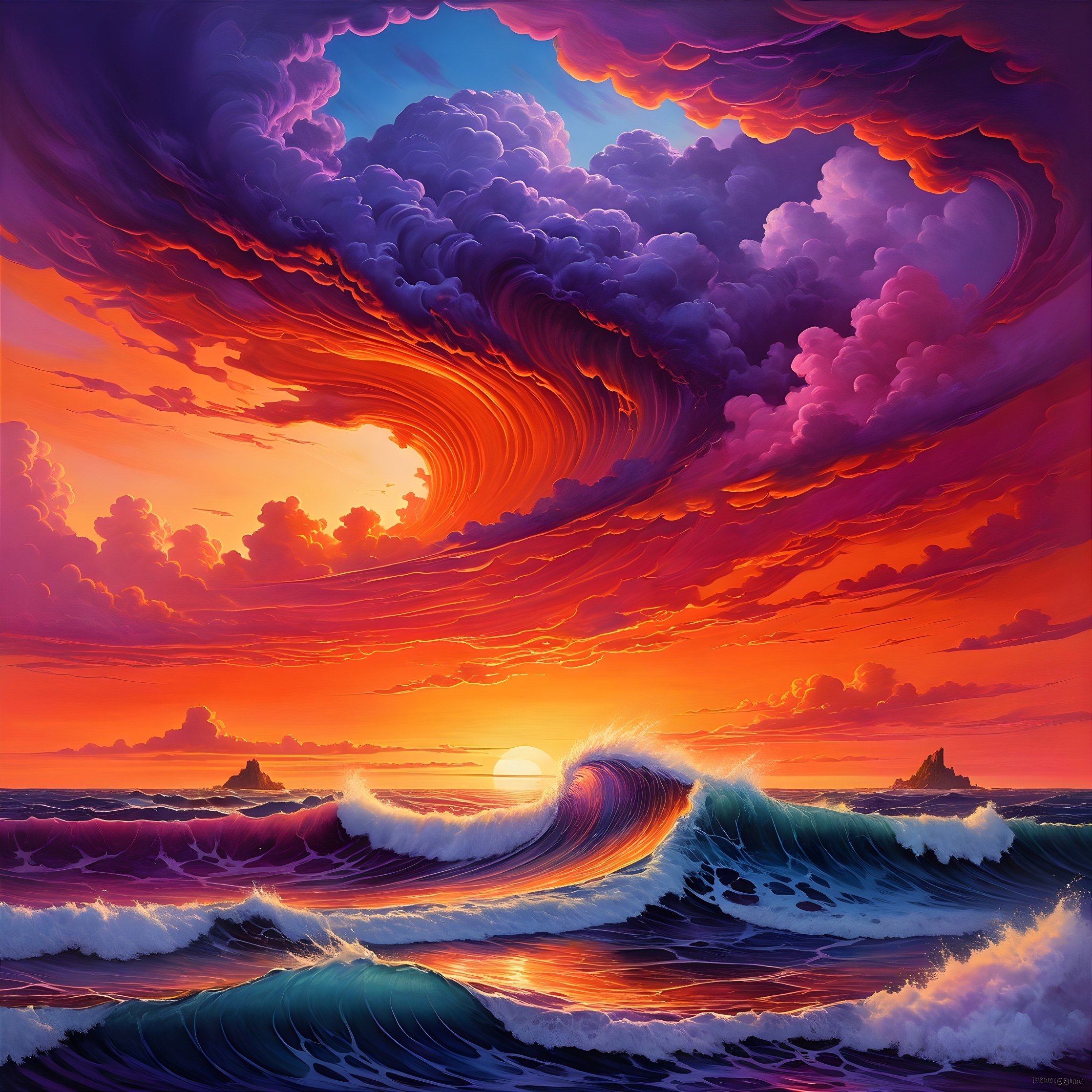 Vibrant Seascape at Sunset with Dramatic Clouds
