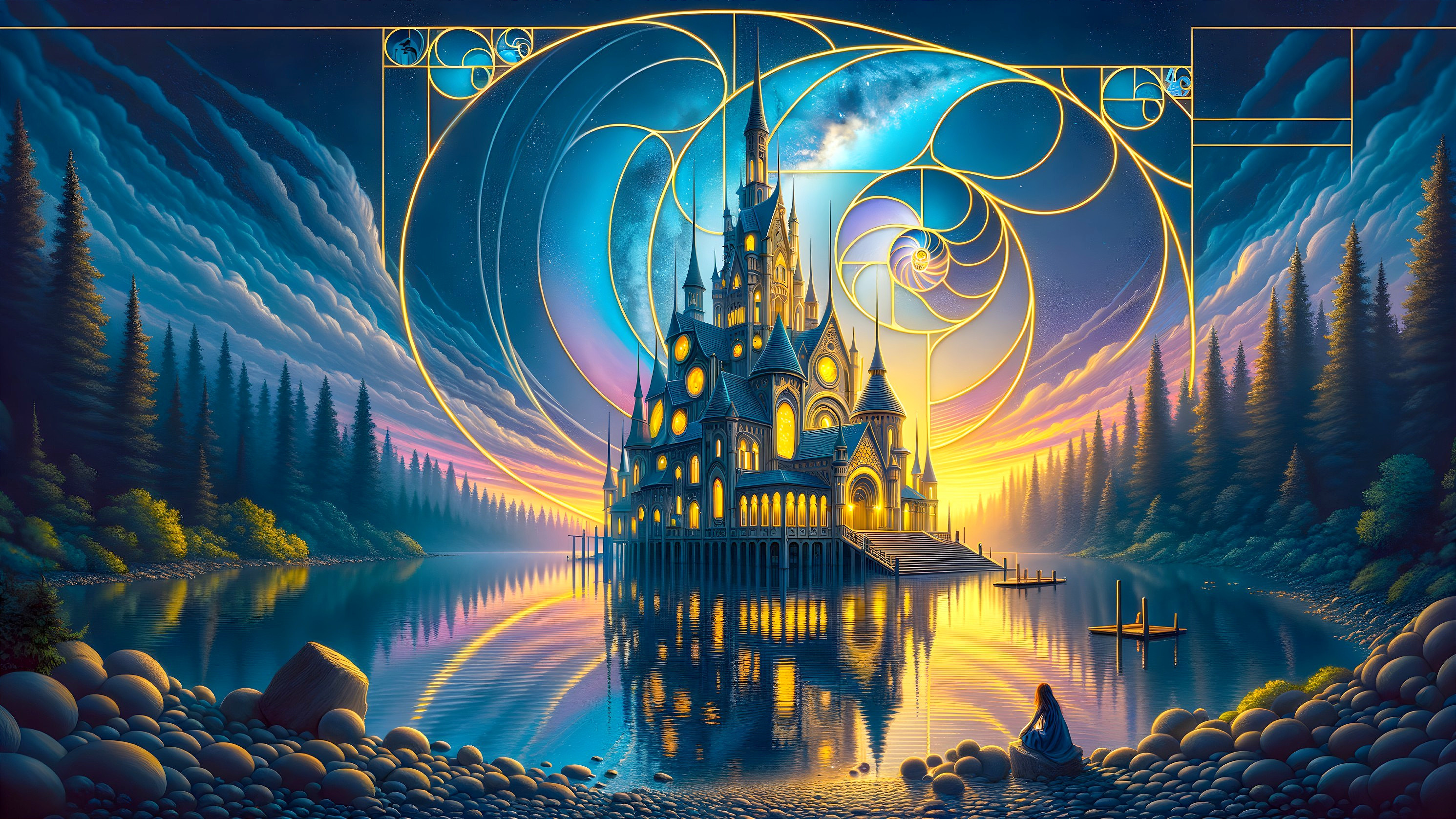 Majestic Castle by Serene Lake at Sunrise
