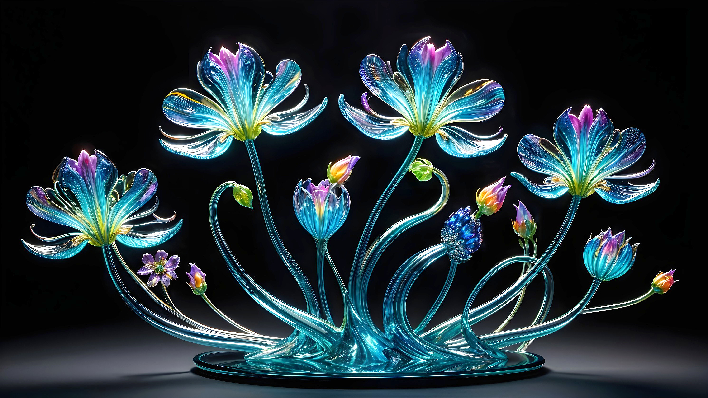 Intricate Glass Sculpture of Colorful Flowers