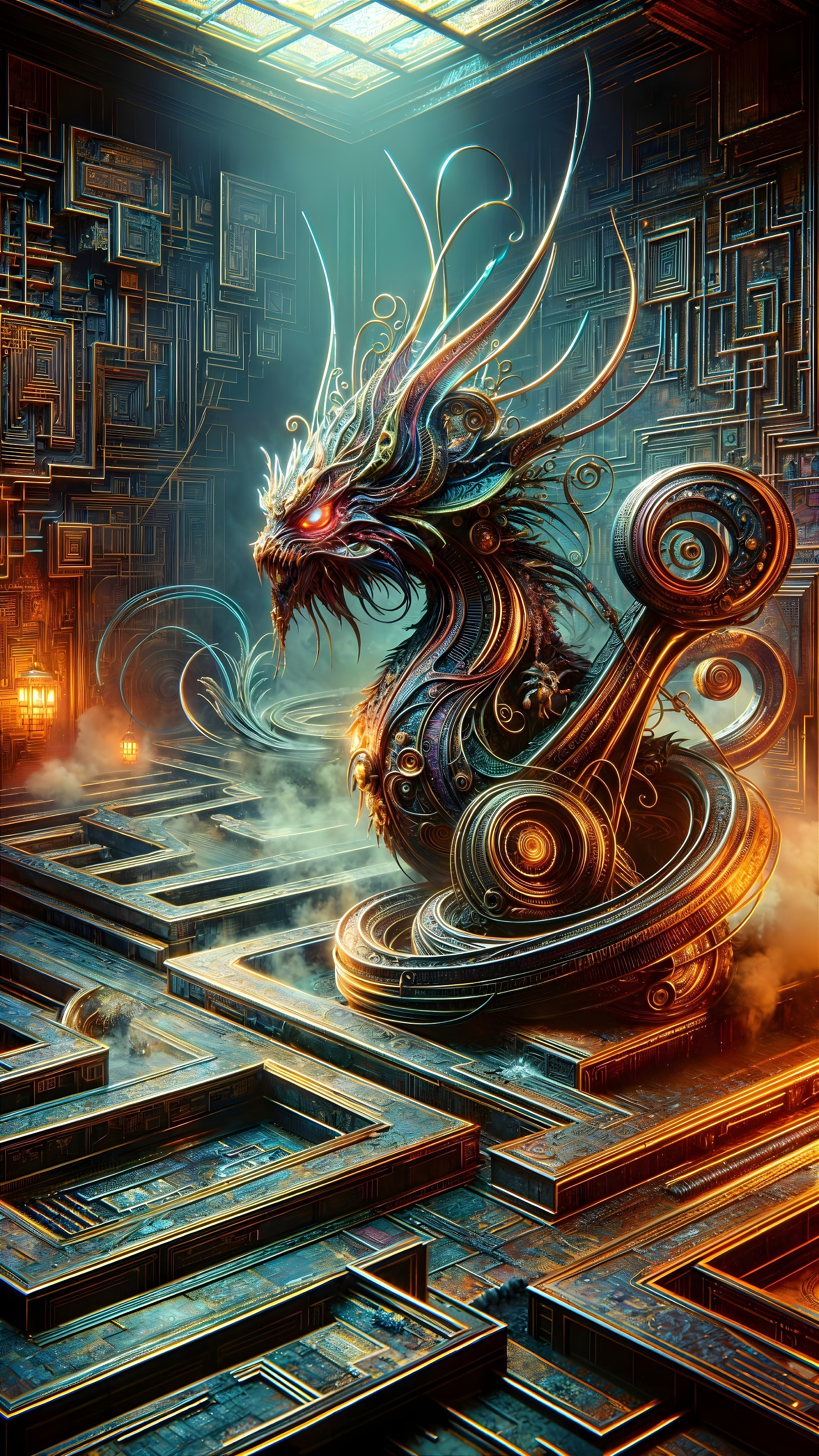 Futuristic Maze Featuring a Majestic Dragon Design