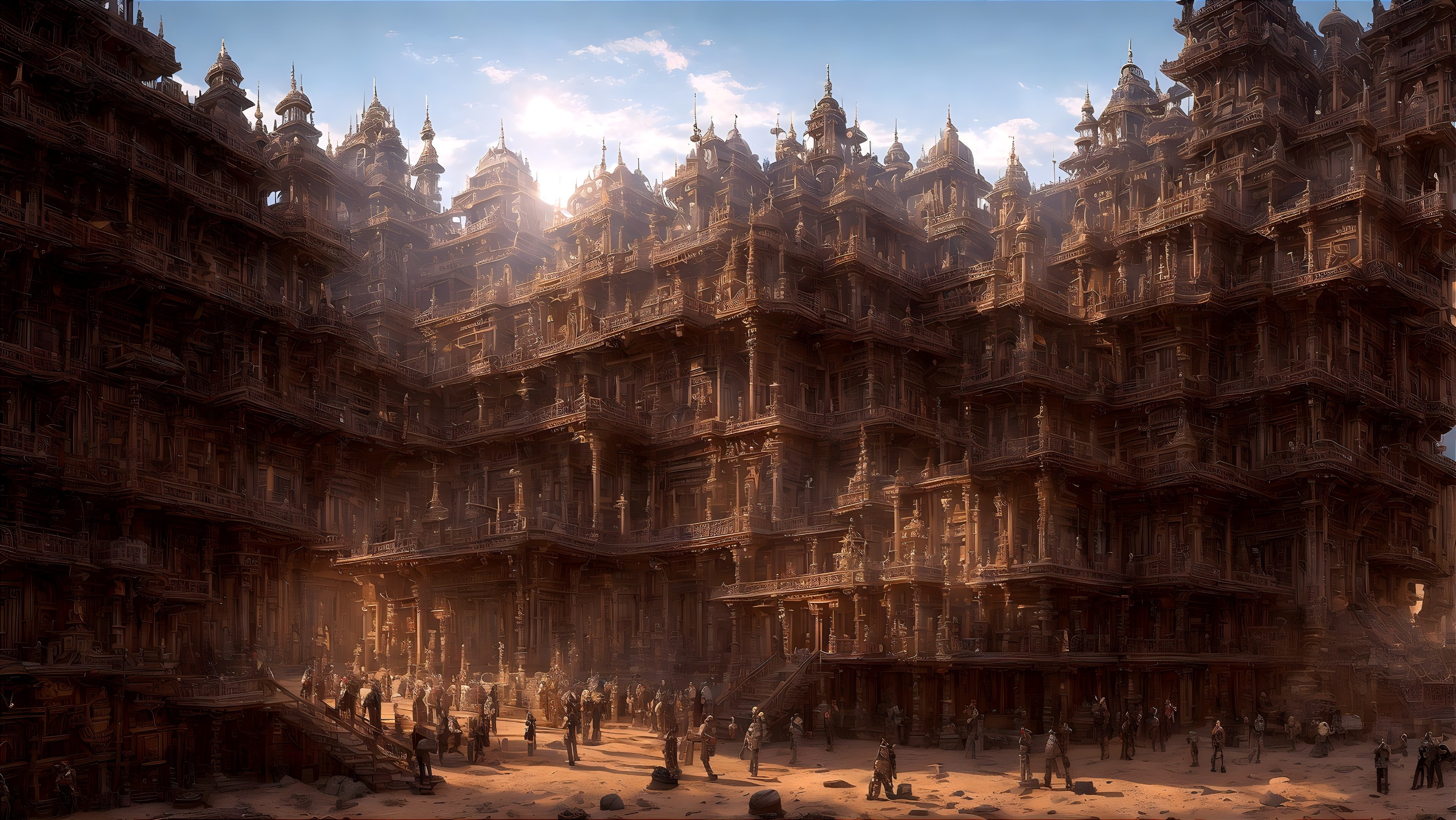 Ancient Cityscape with Towering Sandstone Structures