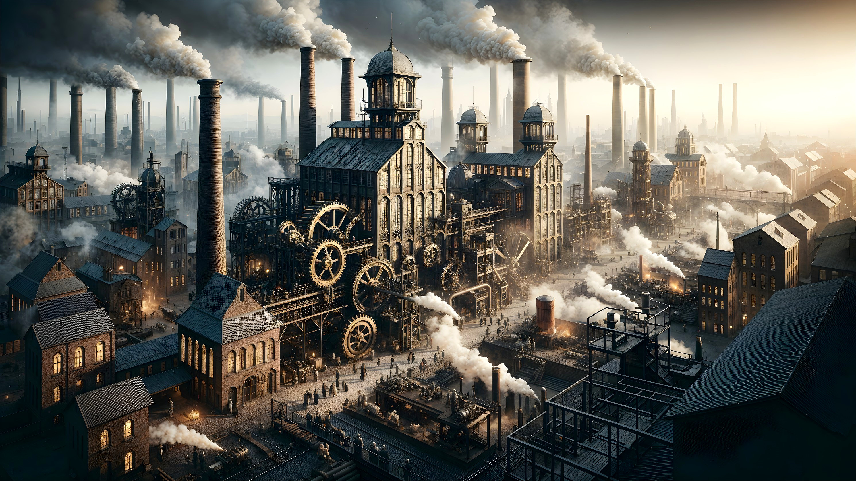 Industrial Landscape with Factories and Machinery