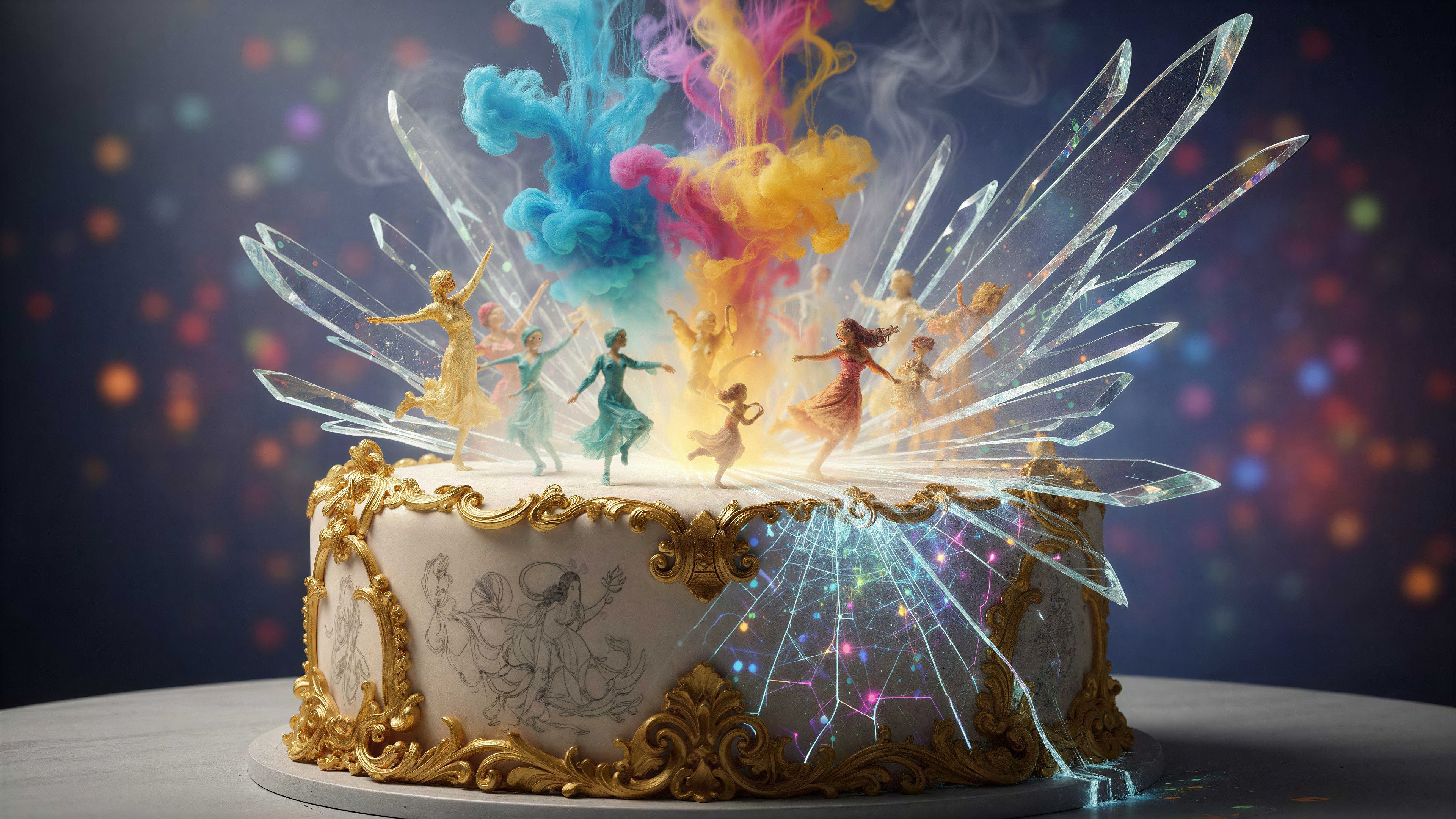 Elegant Birthday Cake with Rococo Trim and Dancers