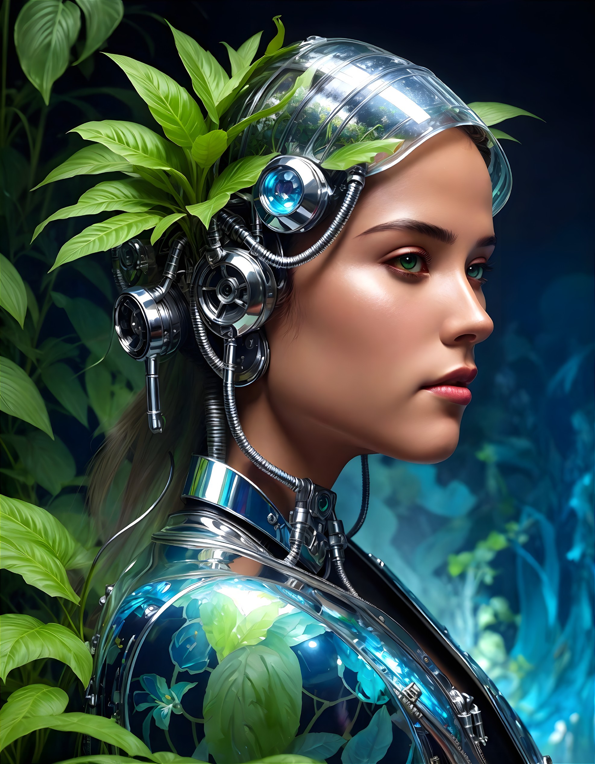 Futuristic Humanoid Figure Blending Nature and Technology