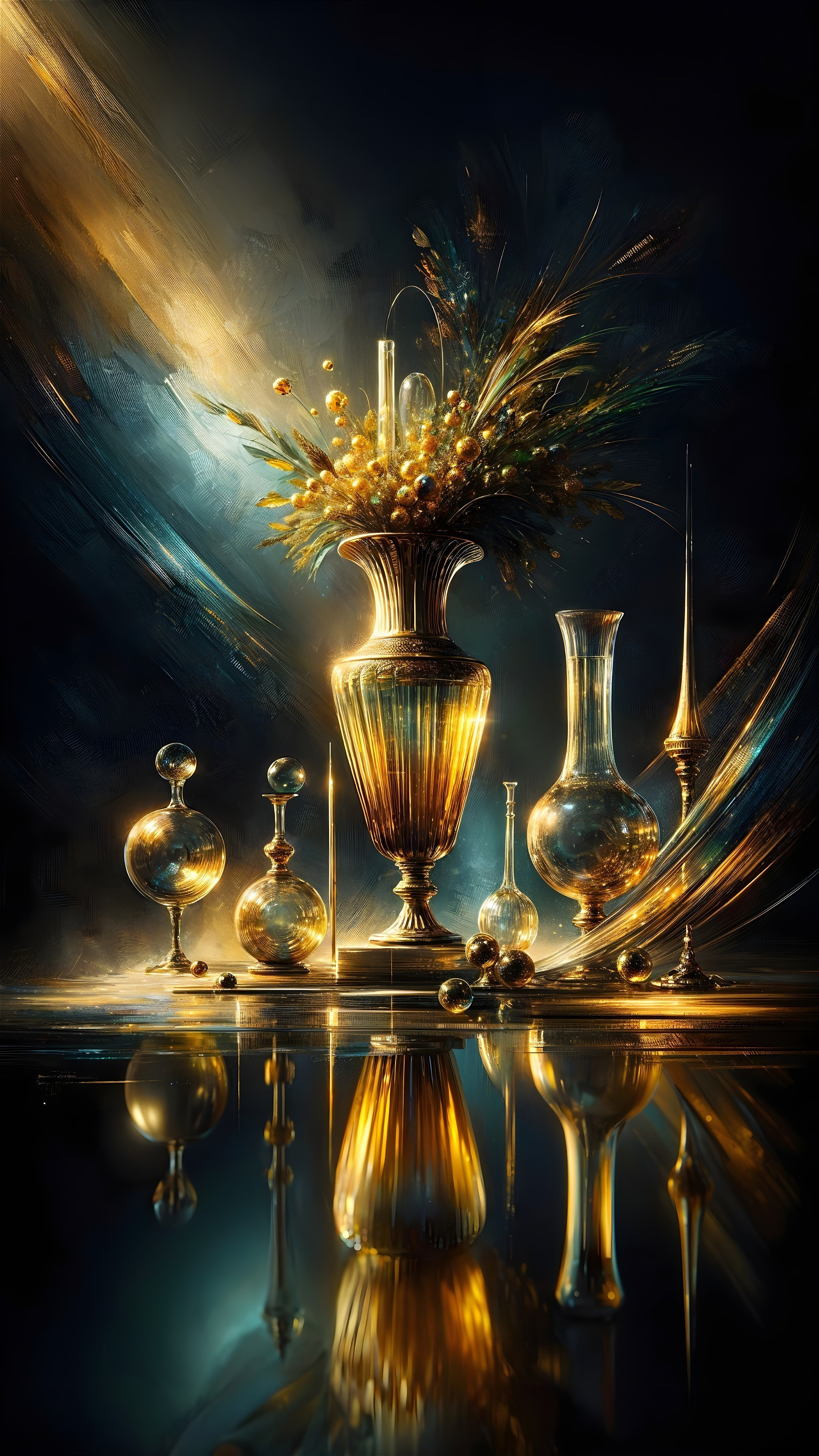 Ornate Glass Vases and Decorative Elements Displayed
