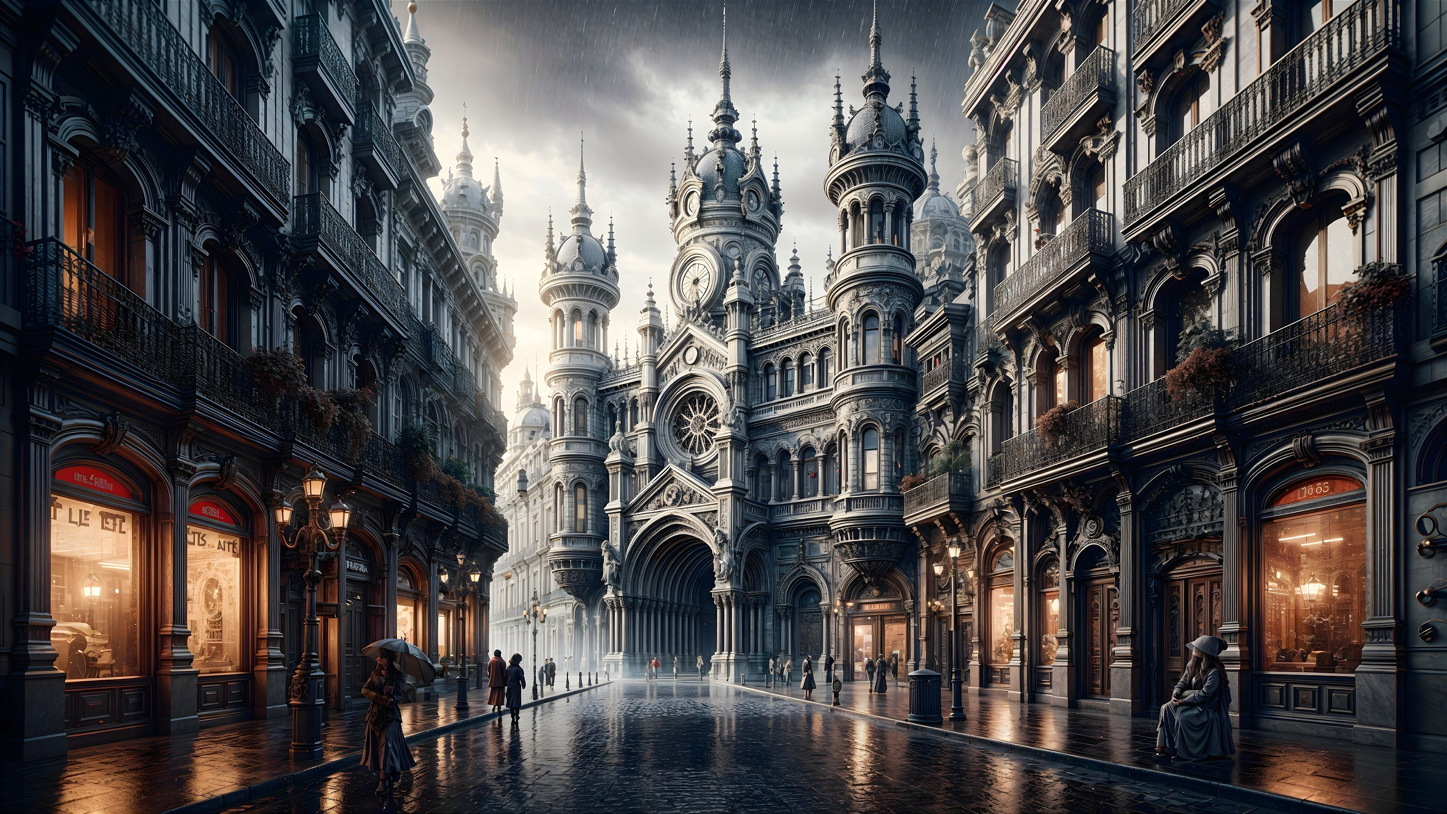 Picturesque Street Scene with Gothic and Baroque Architecture