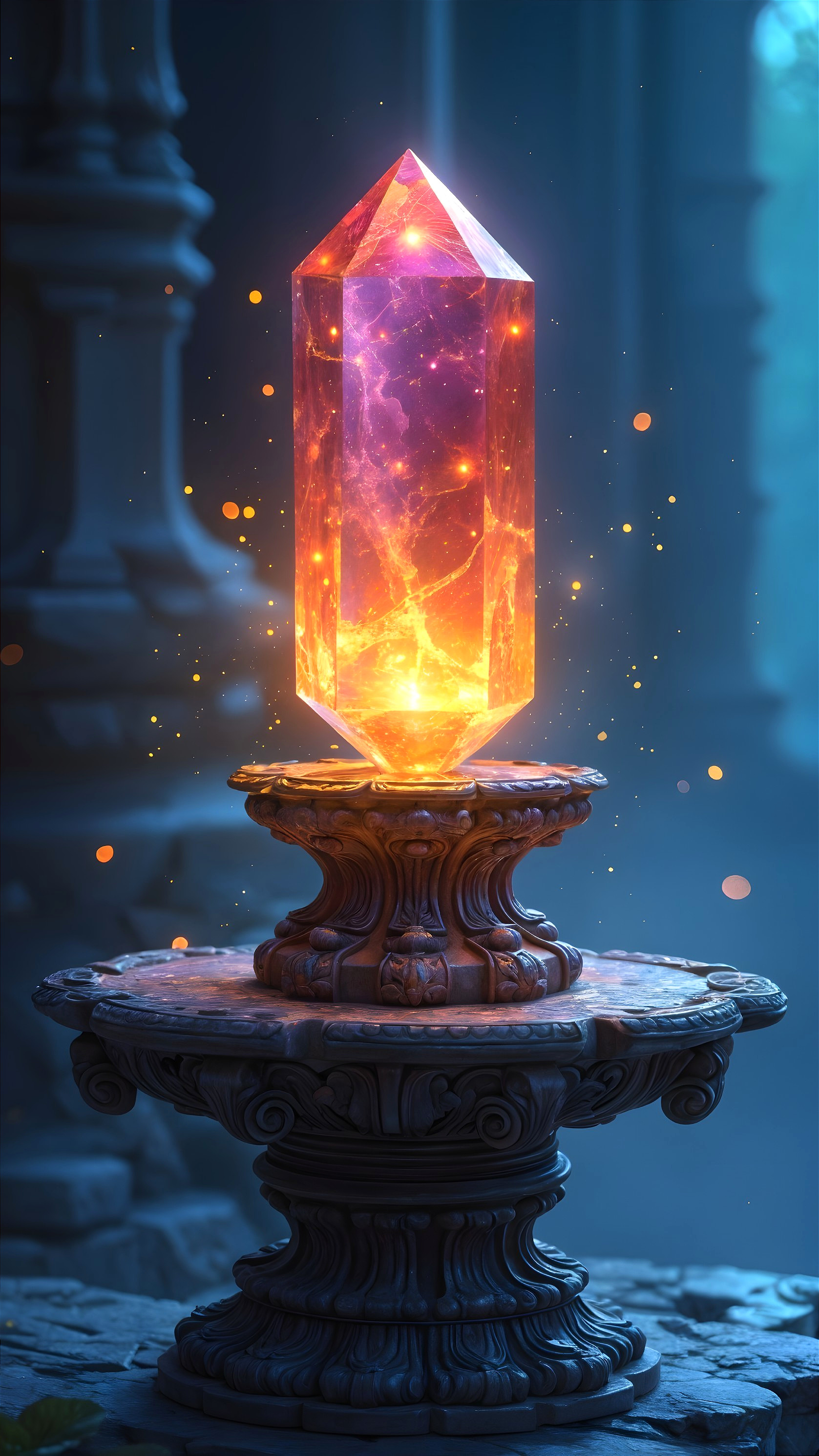 Majestic crystal tower on intricately carved pedestal