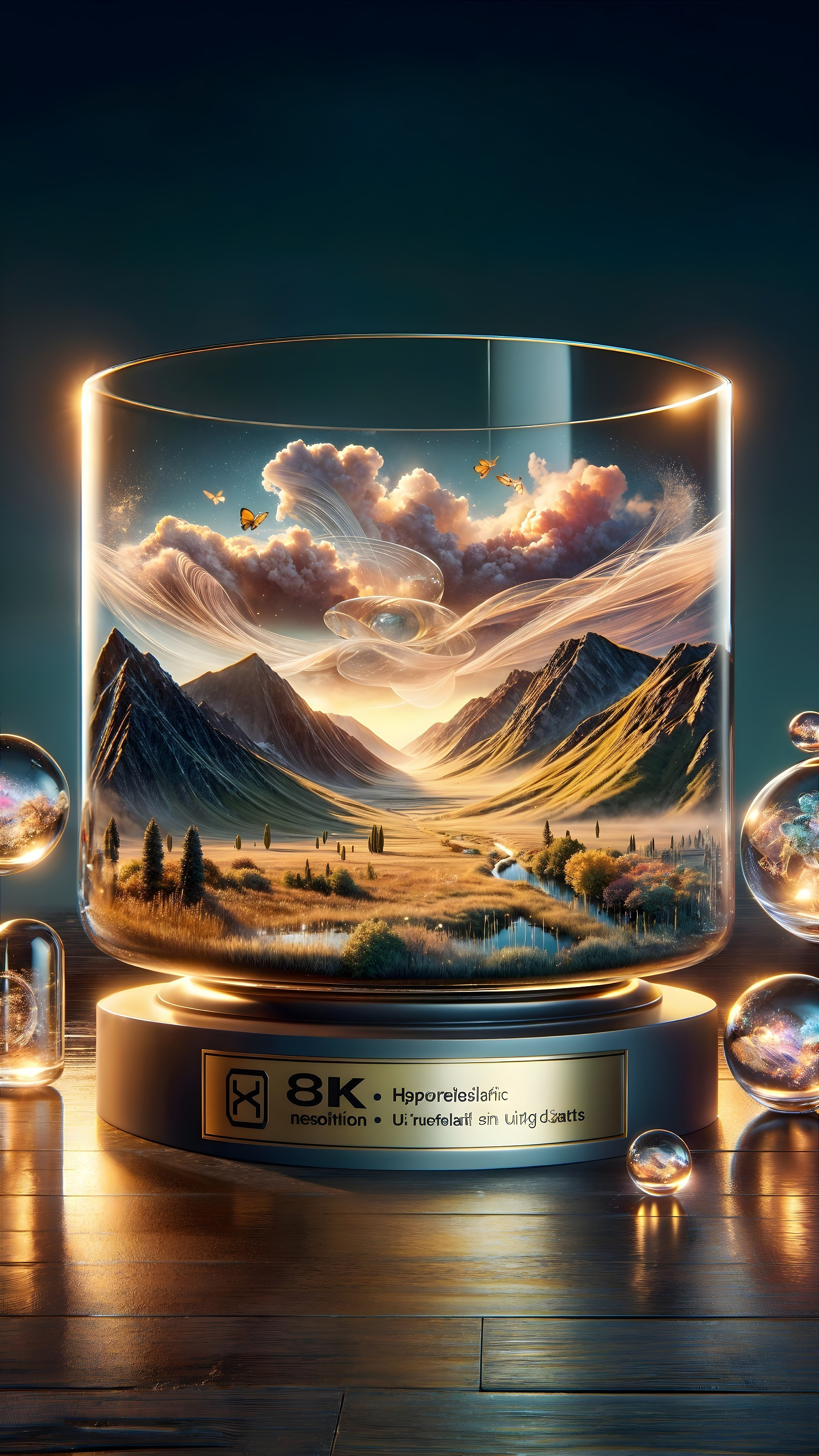 3D Landscape in Glass Cylinder with Mountains and River