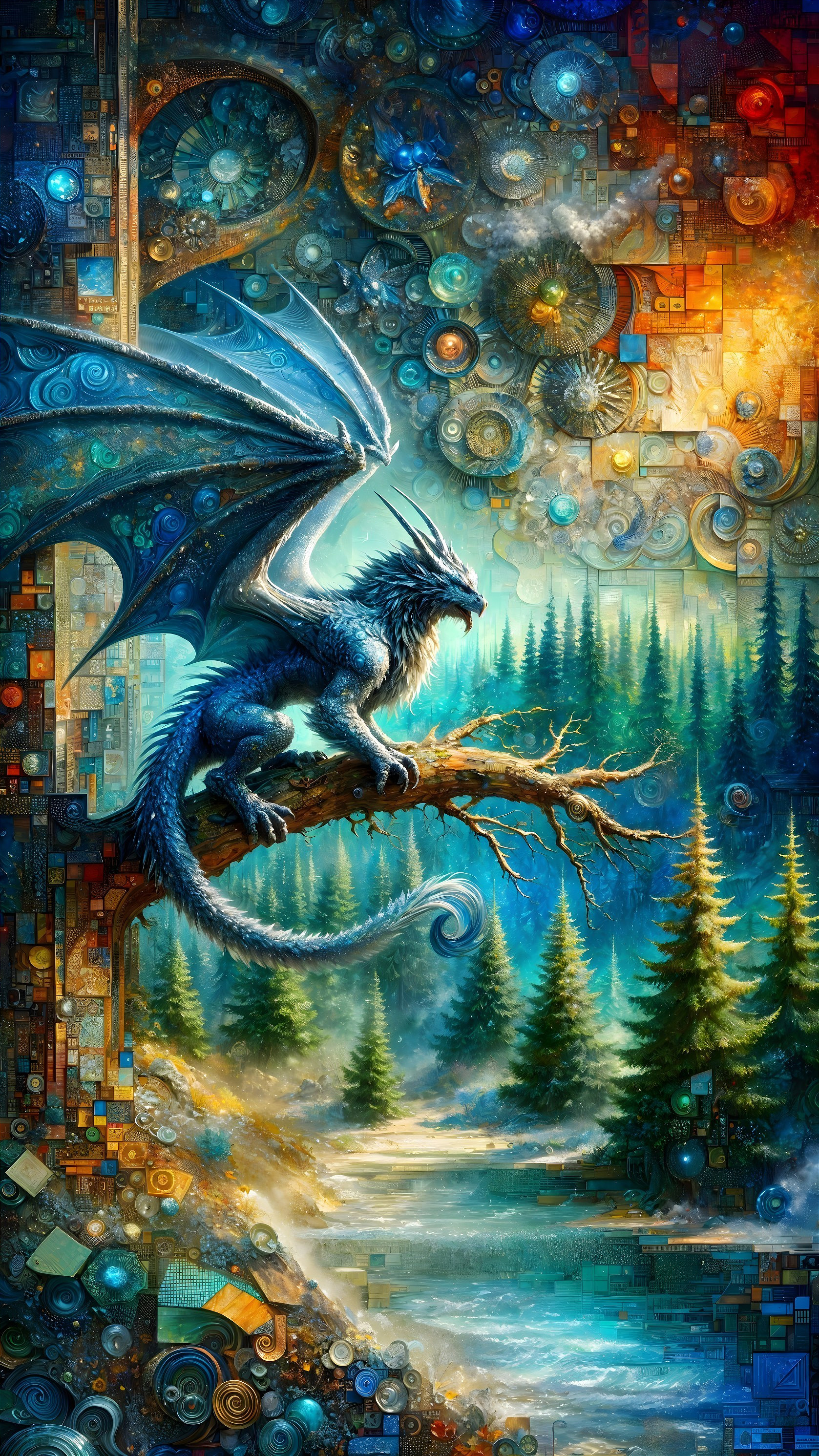 Blue Dragon Overlooking Vibrant Forest Landscape