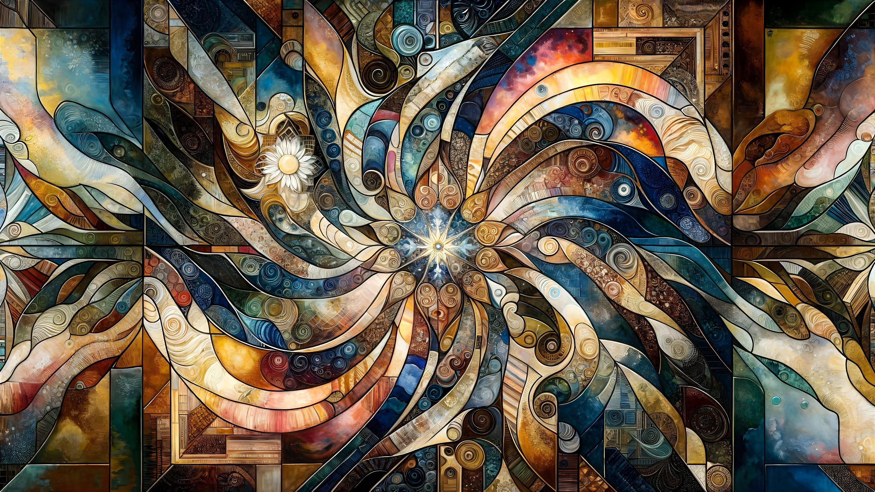 Vibrant Abstract Design with Swirling Patterns and Colors