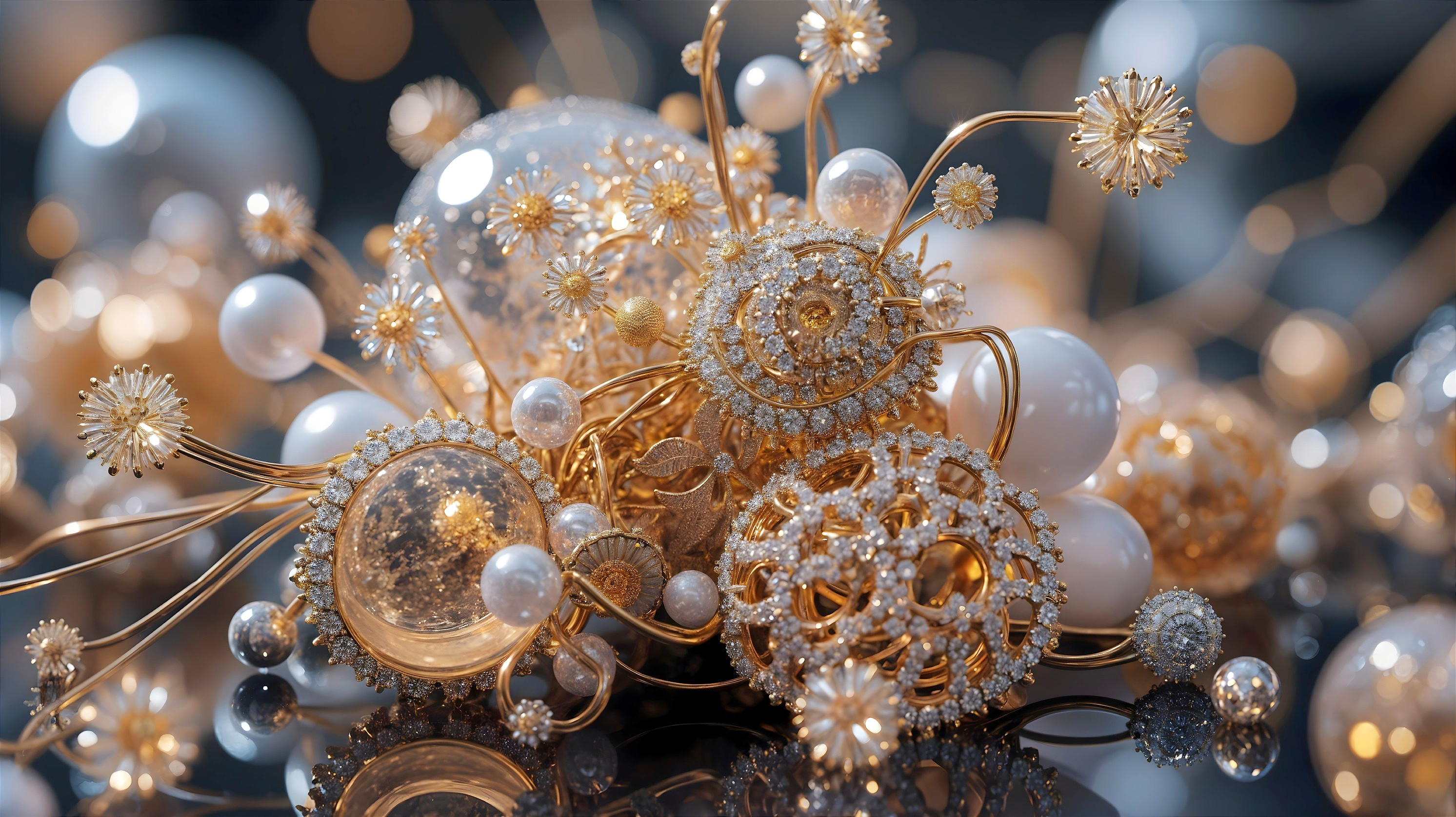 Intricate Jewelry Arrangement with Gemstones and Pearls