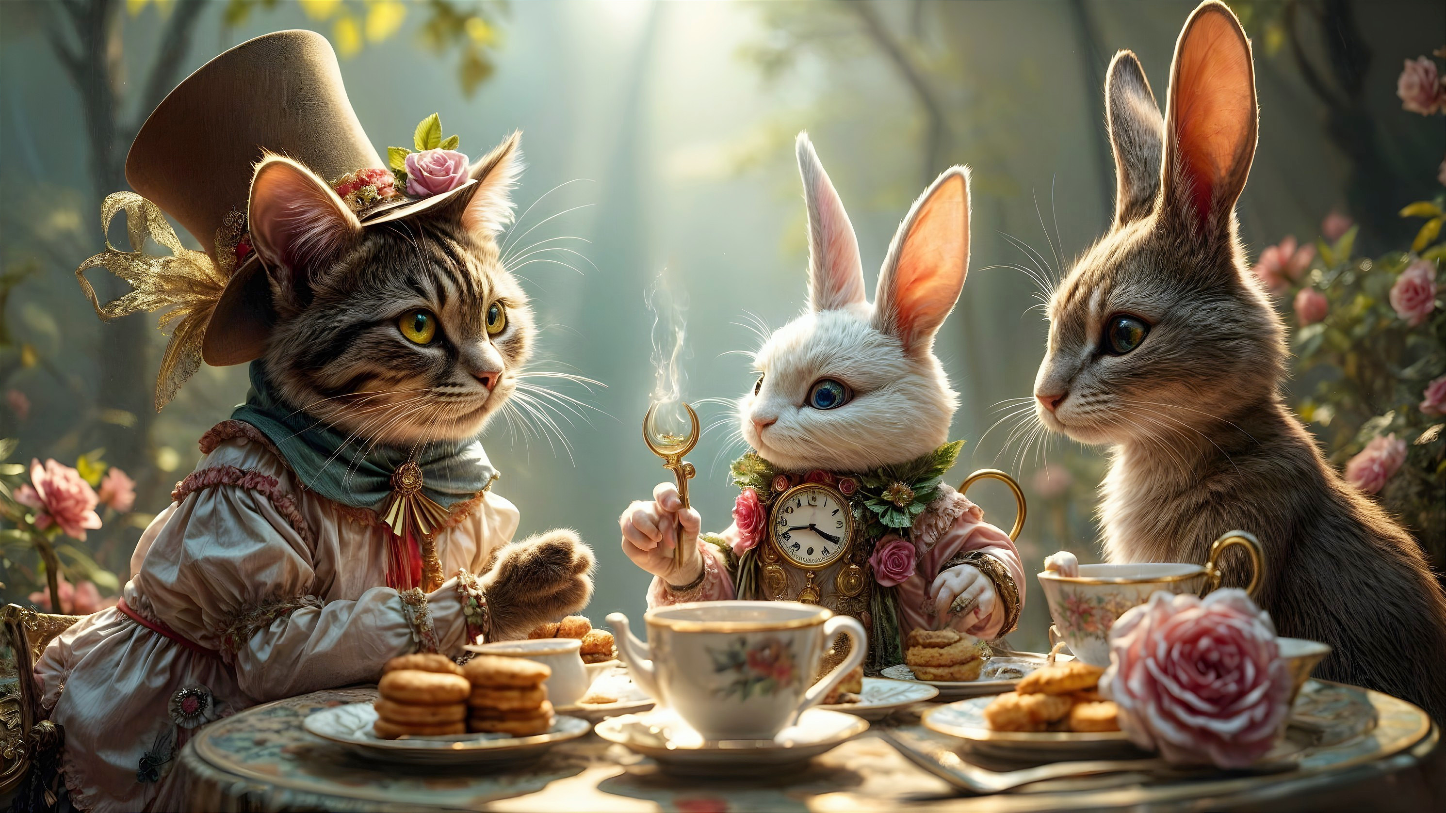 Anthropomorphic Animals Enjoy Afternoon Tea in Forest