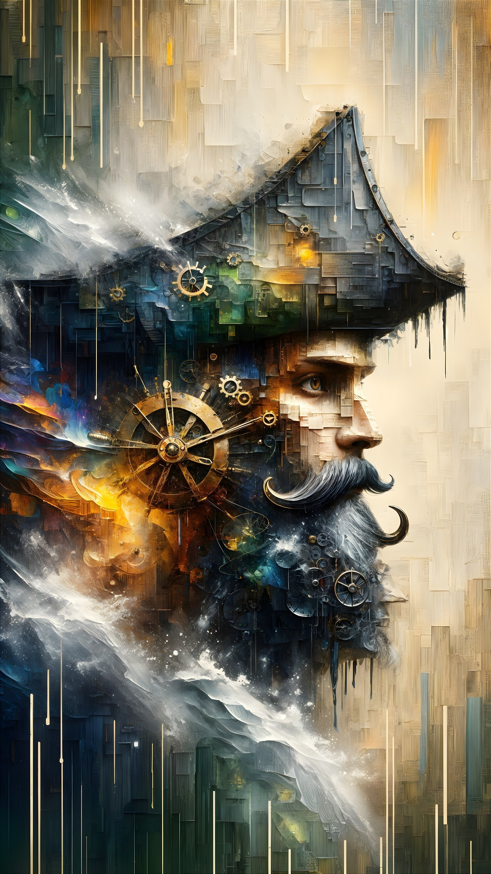 Digital Portrait of Bearded Captain in Pirate Hat