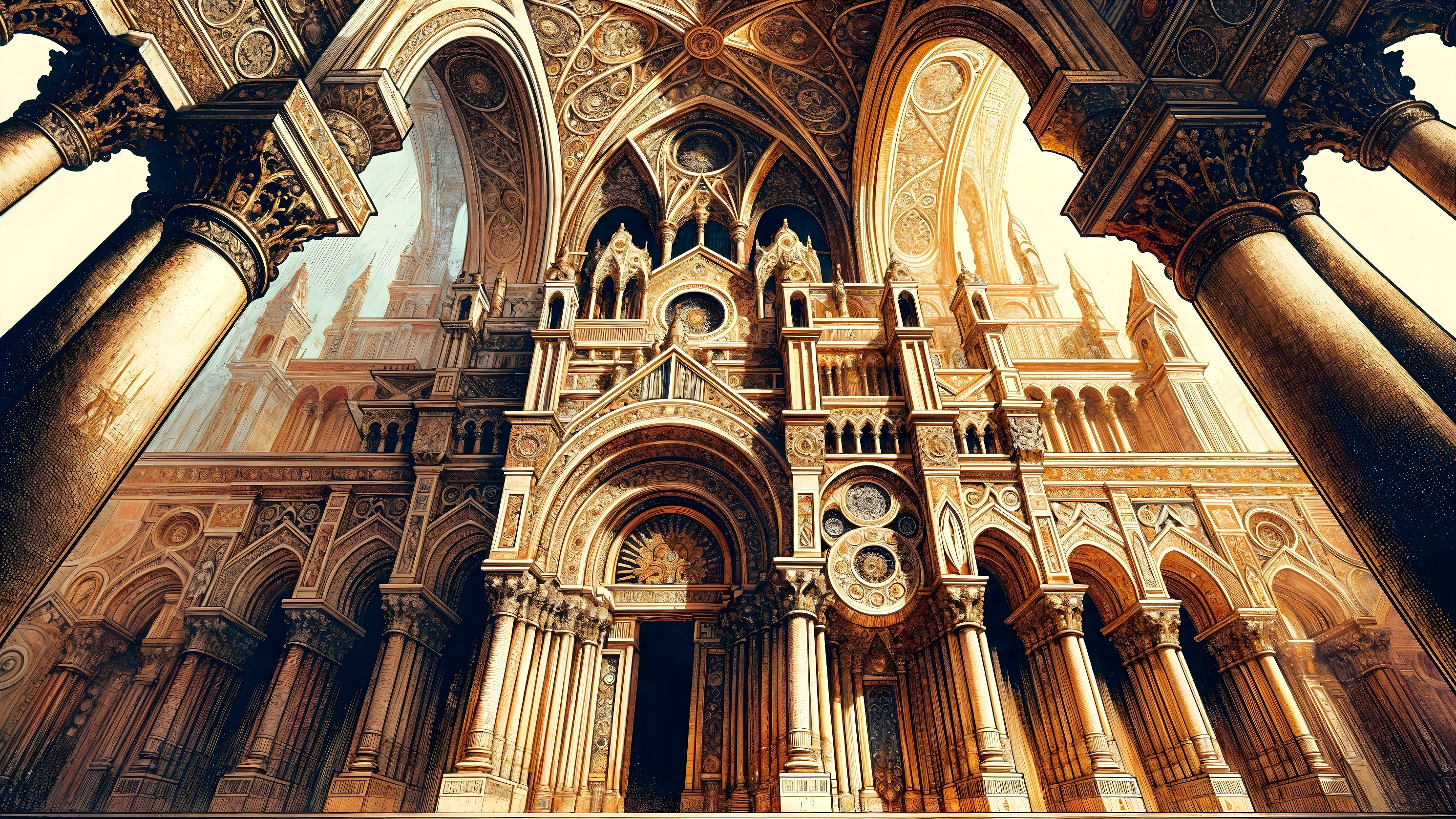 Grand Architectural Space with Columns and Arches