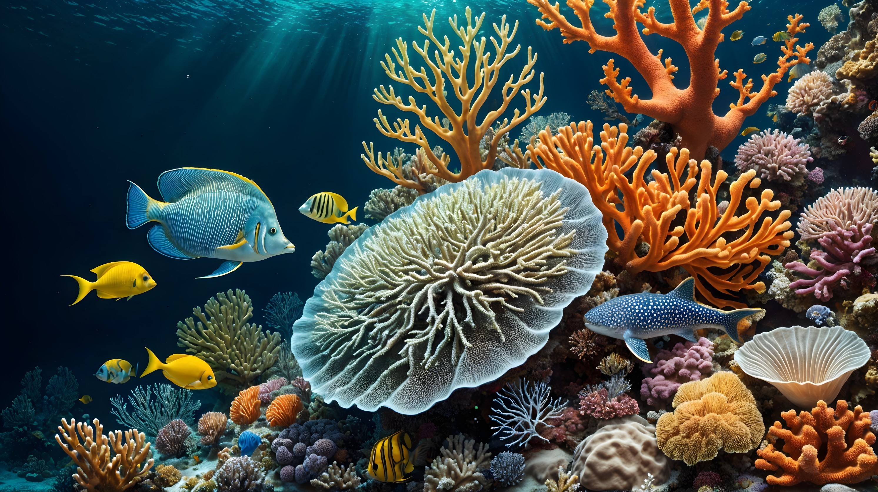 Vibrant Underwater Scene with Colorful Corals and Fish