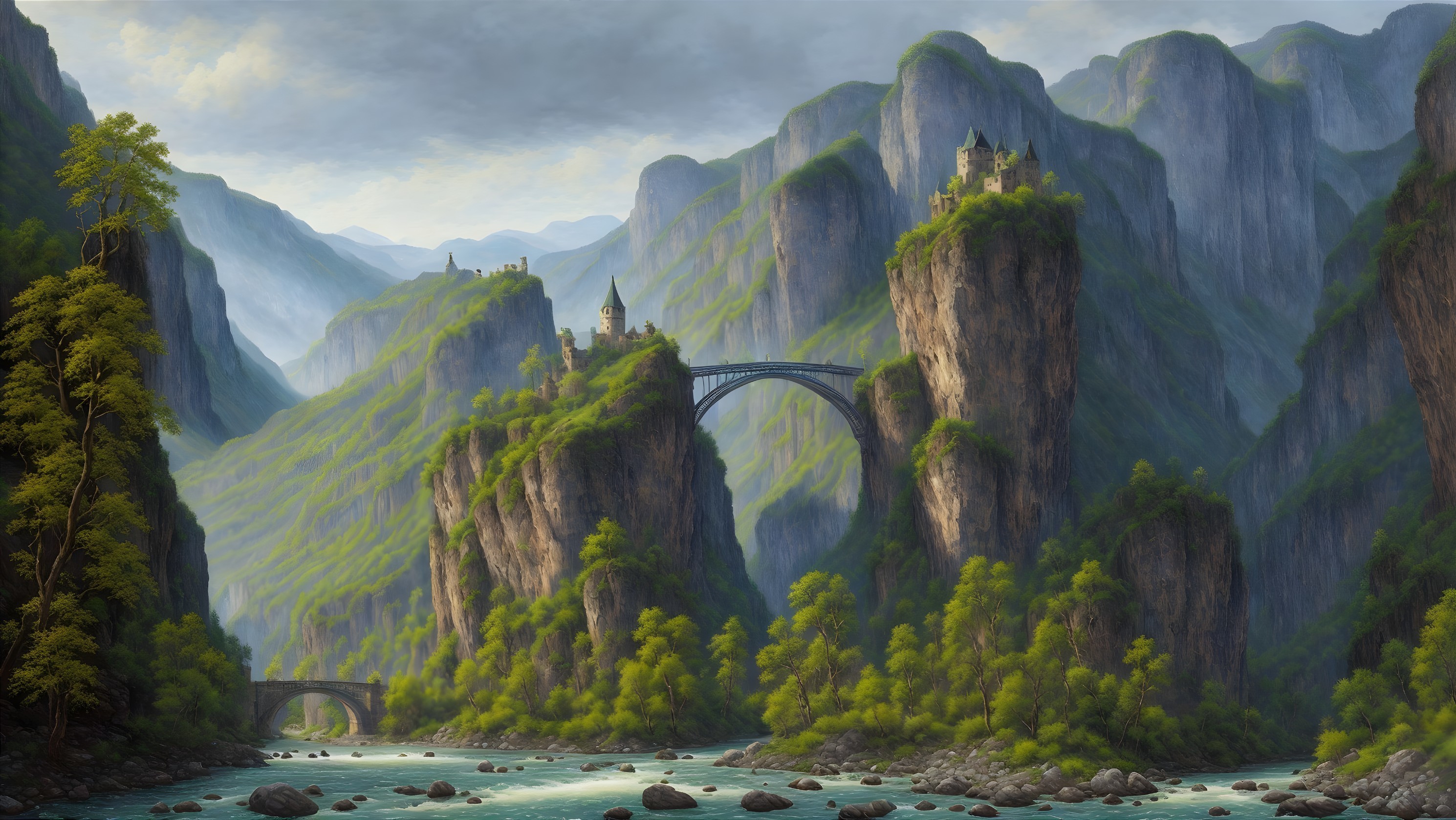 Majestic Mountains and Ancient Castles Landscape