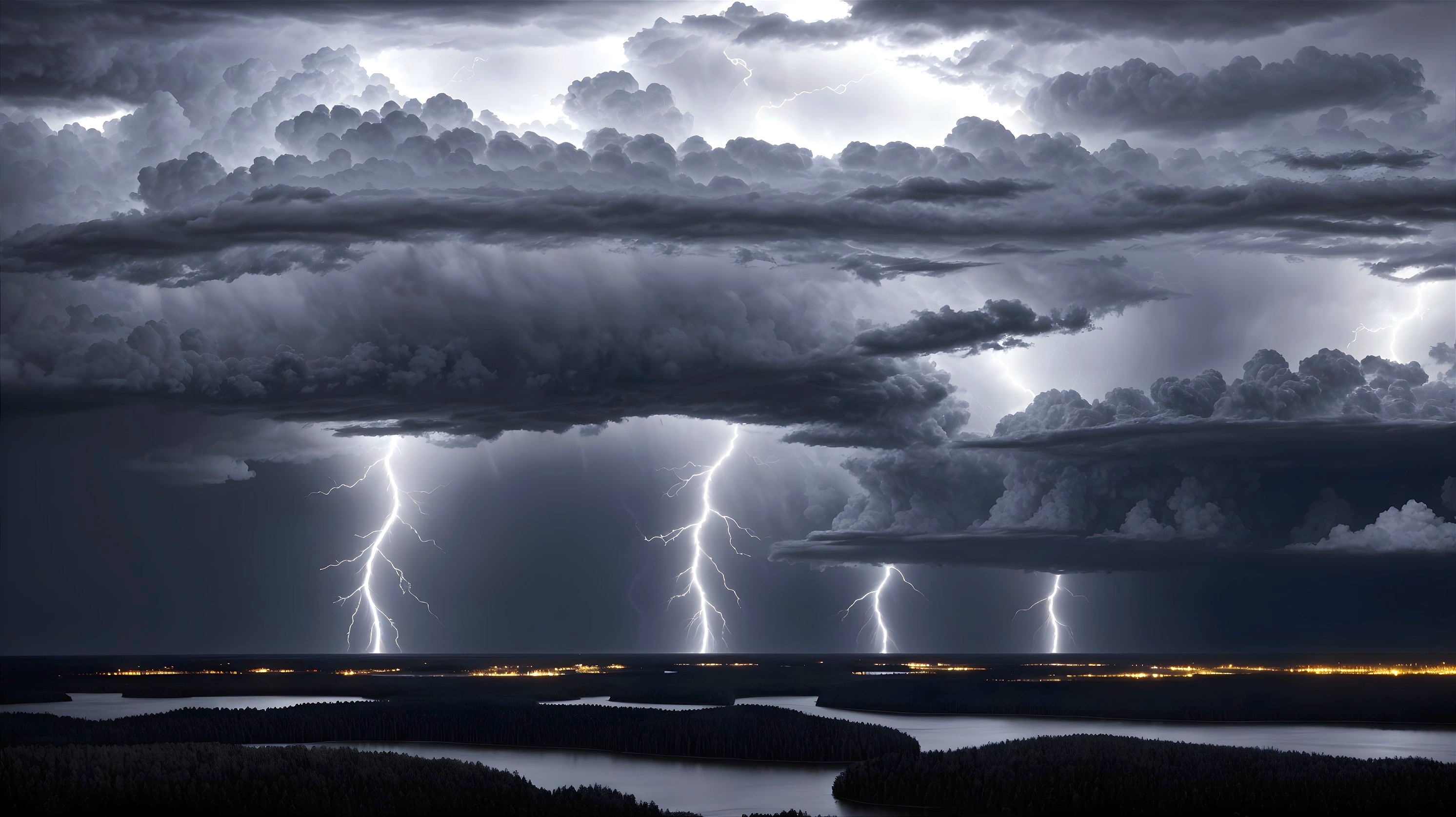 Dramatic Stormy Sky with Lightning and Landscape