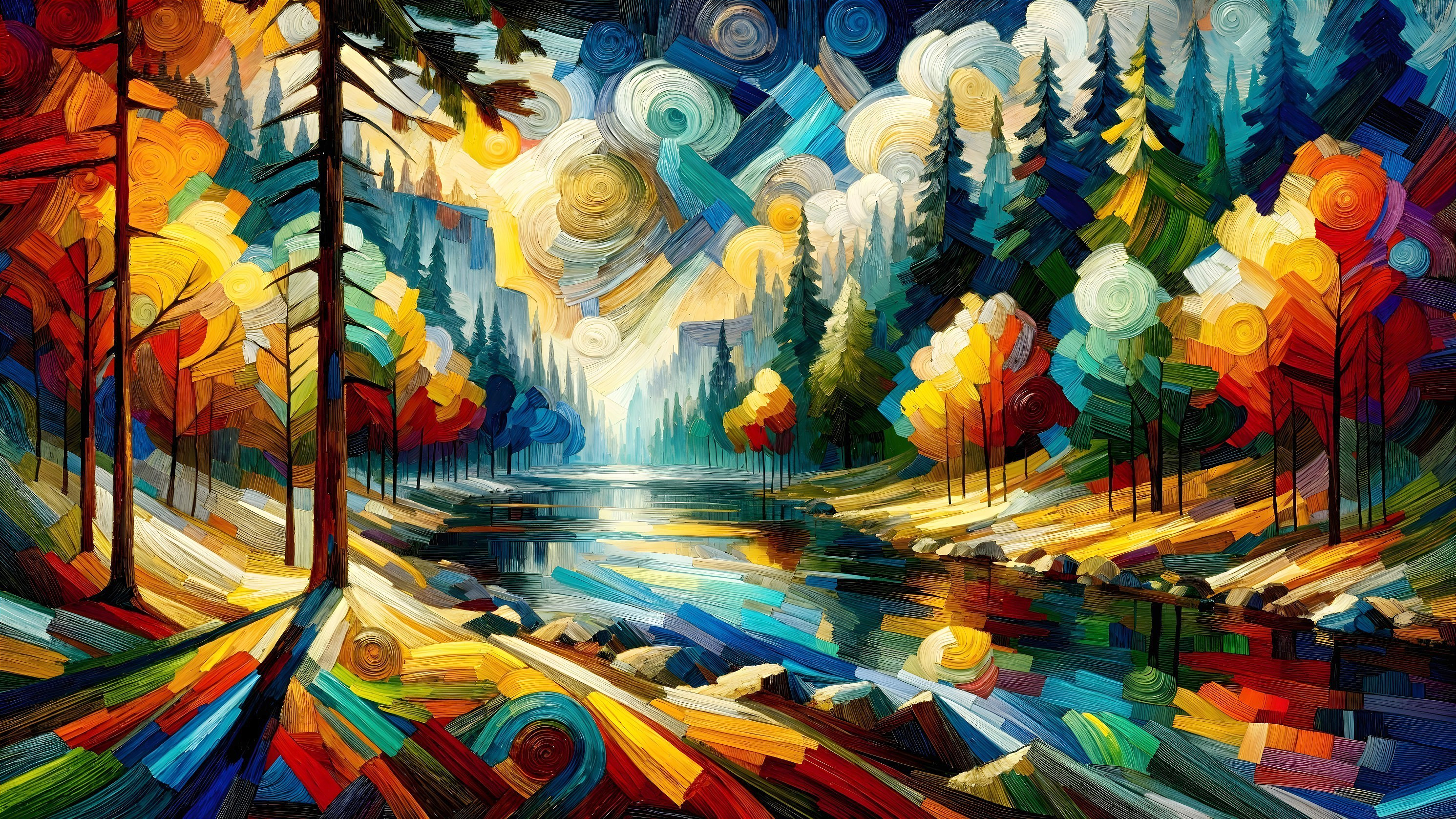 Autumn Landscape with Serene River and Colorful Trees