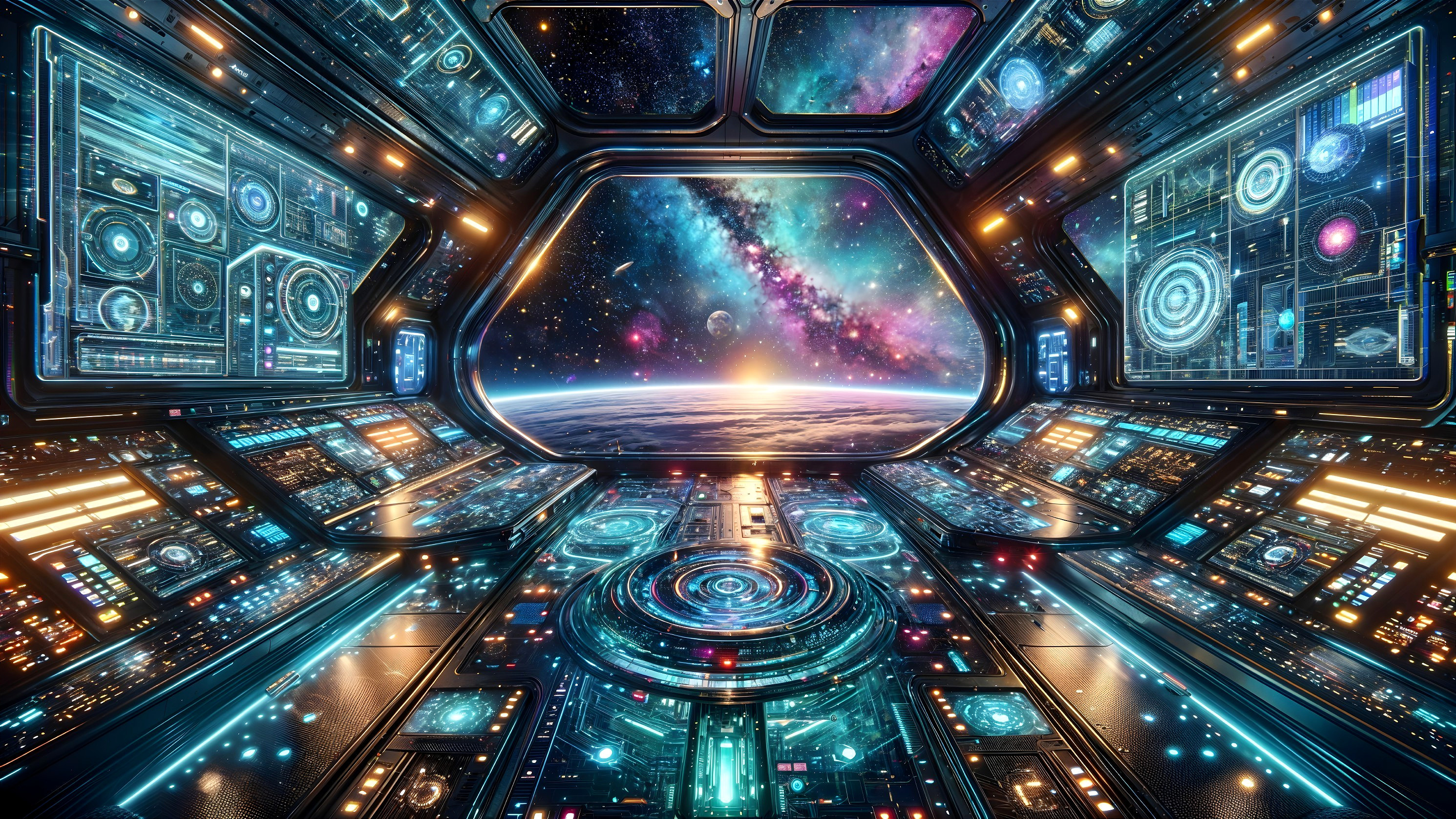 Futuristic Spaceship Interior with High-Tech Control Room