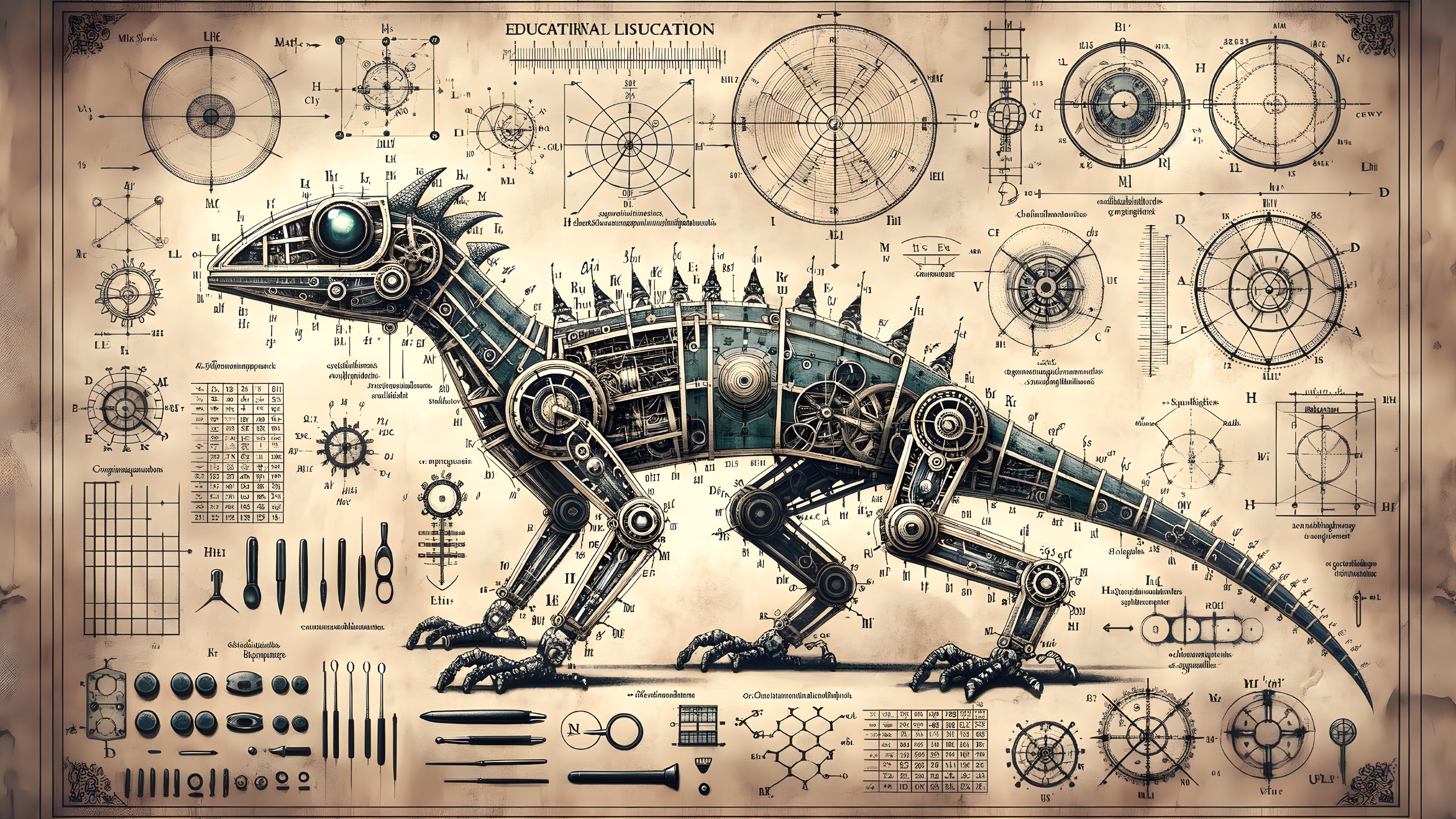 Steampunk Lizard Design with Scientific Diagrams
