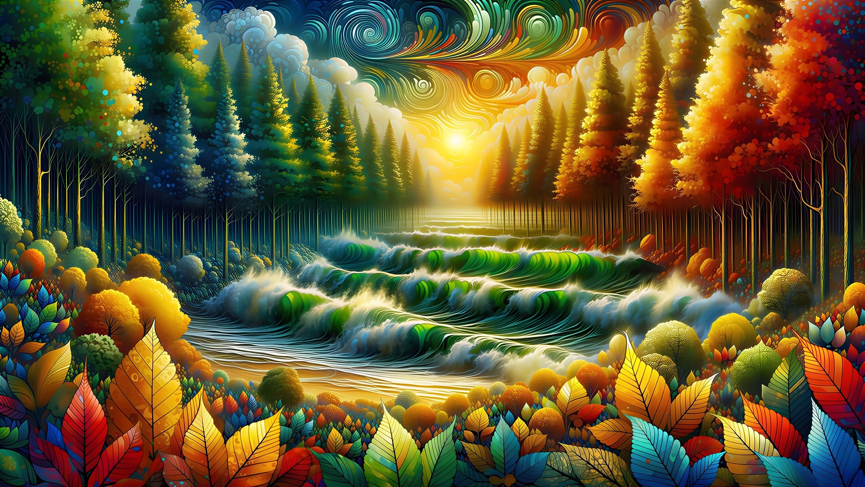 Vibrant Dreamlike Landscape with Colorful Foliage