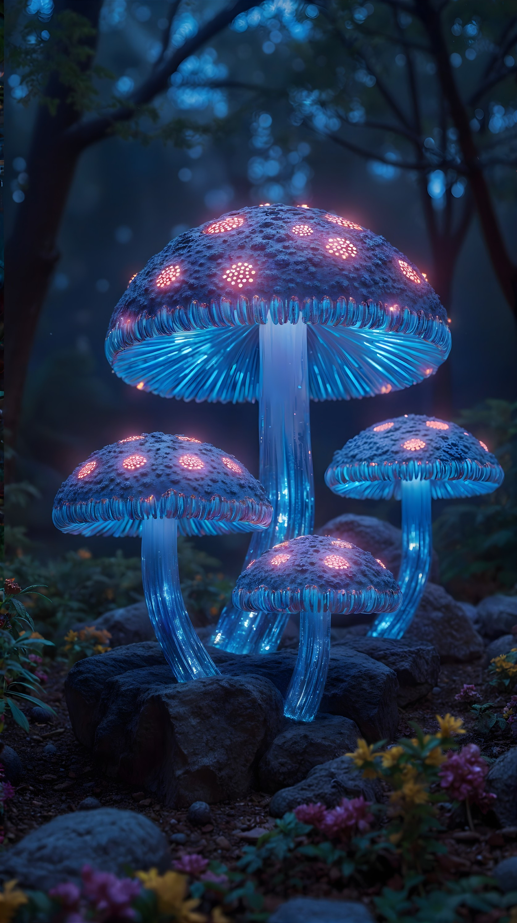 Glowing Mushrooms in a Mystical Forest Setting