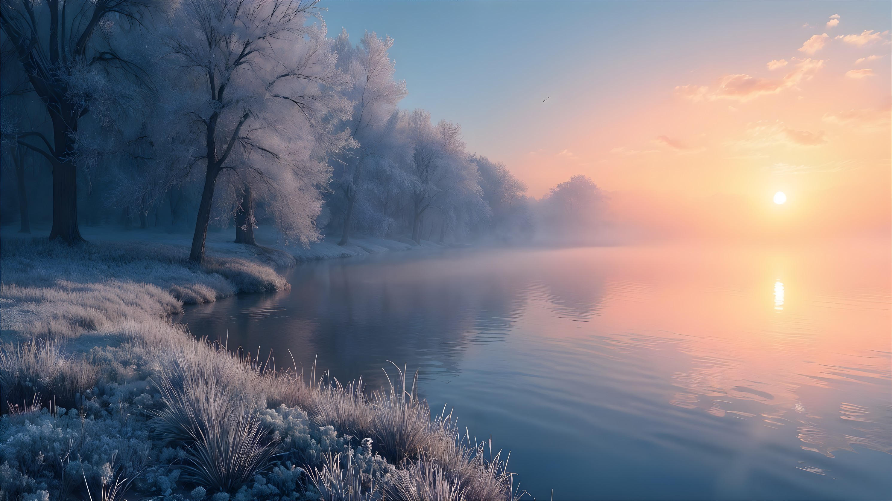 Serene Winter Morning by a Tranquil River