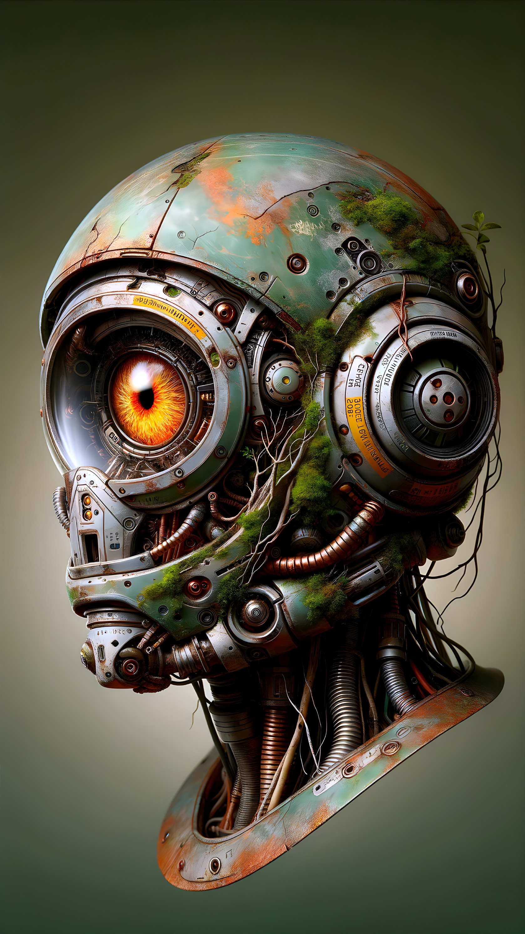 Futuristic Robot Head with Organic and Mechanical Design