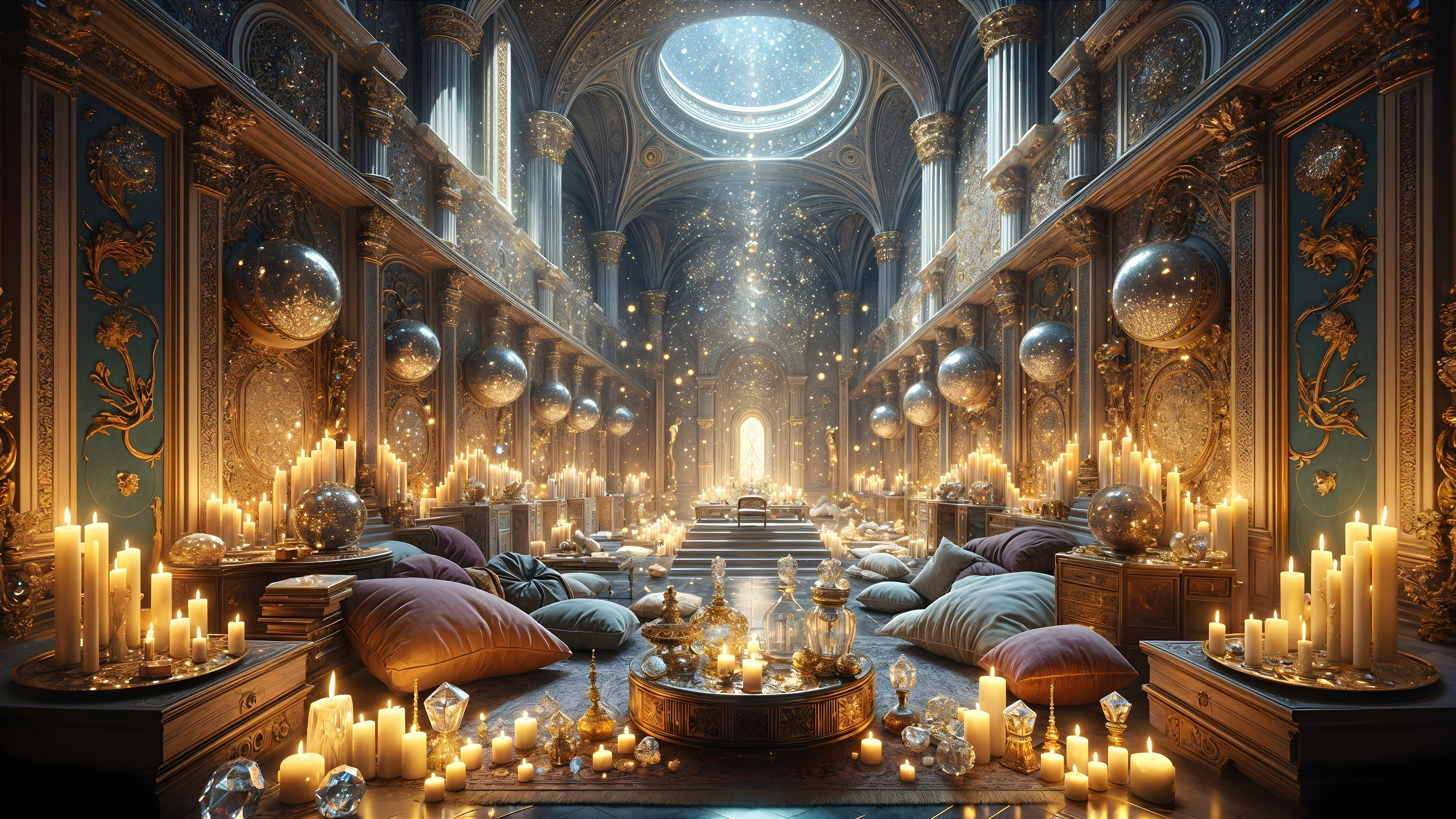 Opulent Room with Golden Architecture and Luxurious Decor