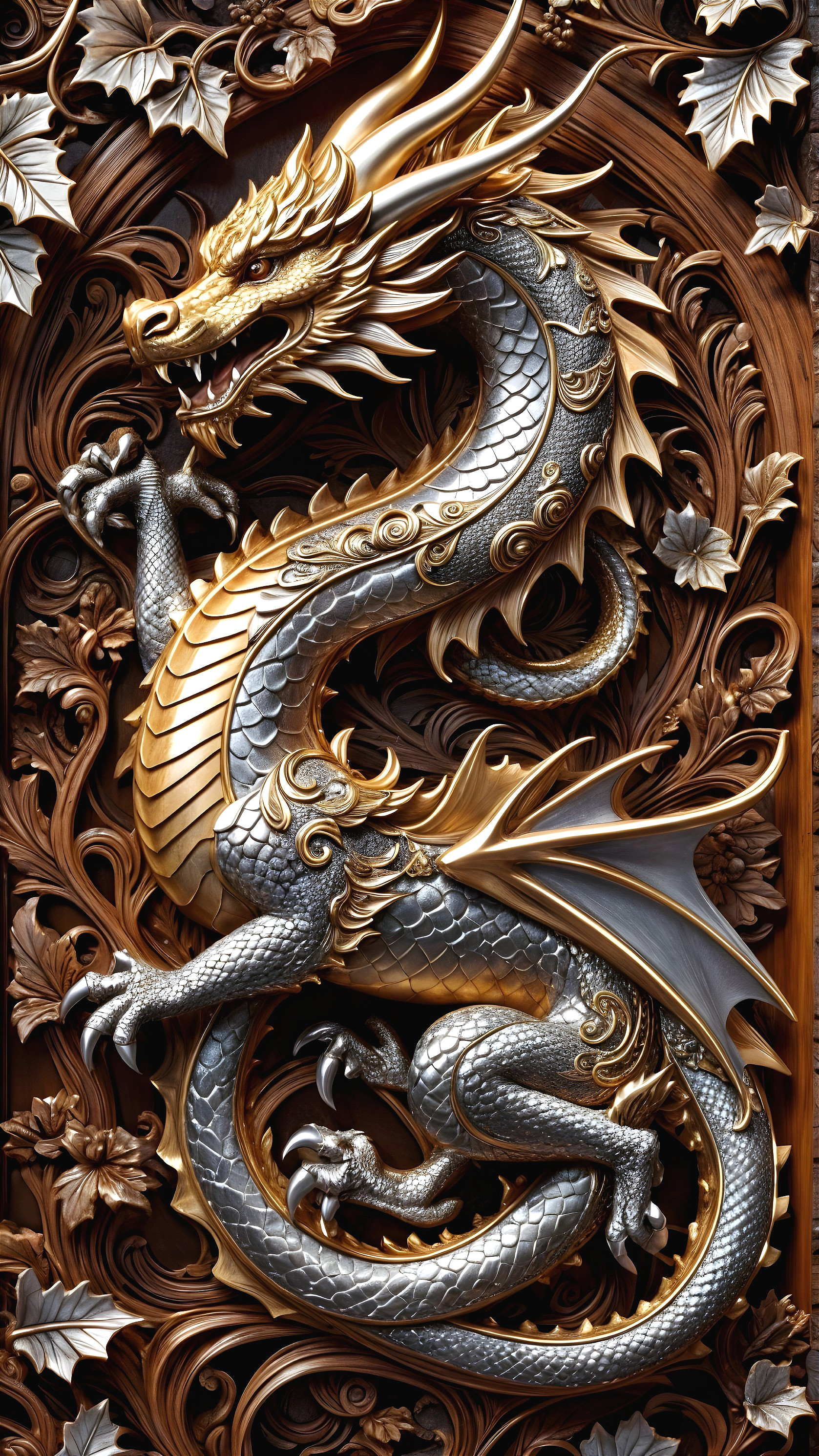 Intricately Carved Wooden Dragon Sculpture Description